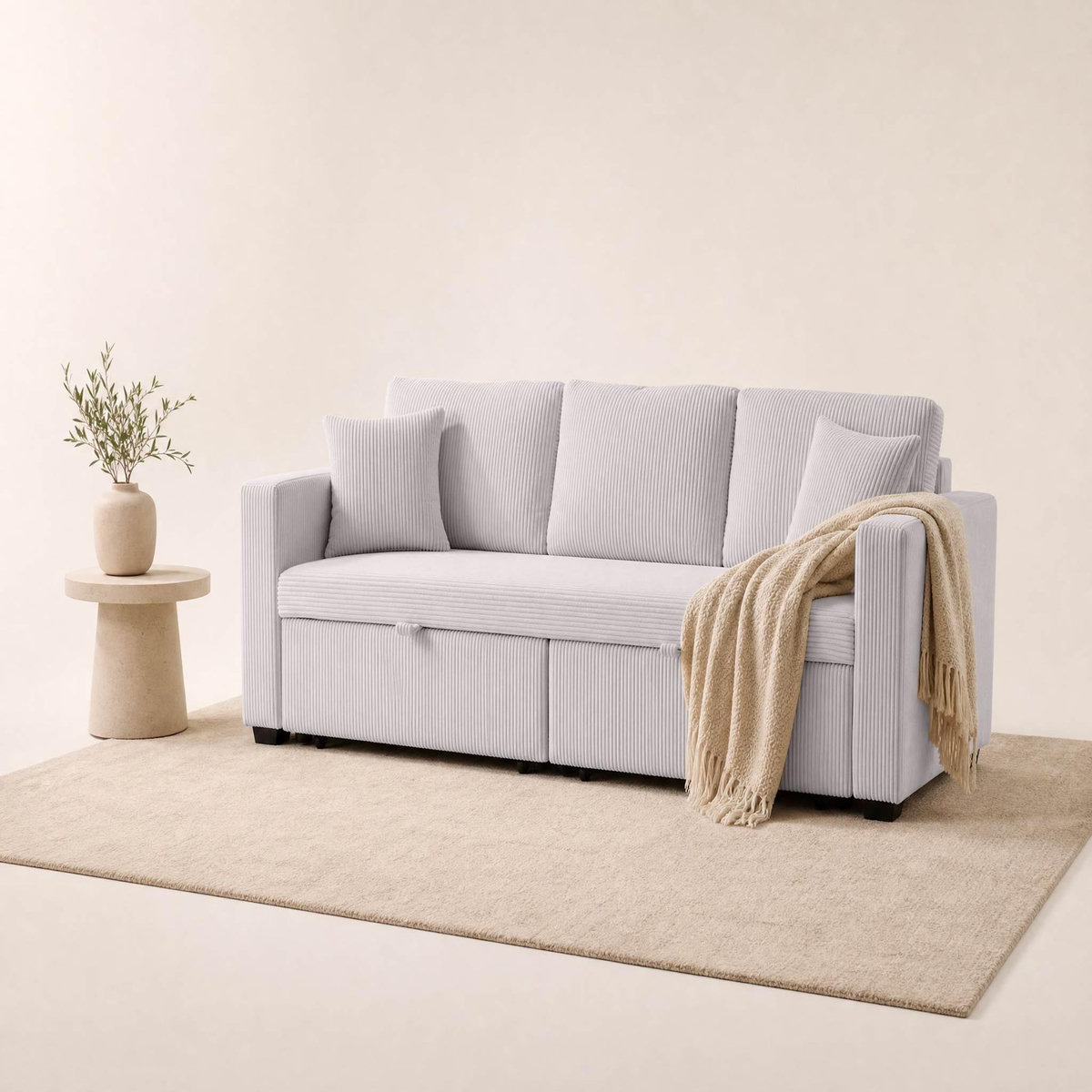 BEST MOBILIER Cyrus - canapé droit 3 places convertible en velours côtelé