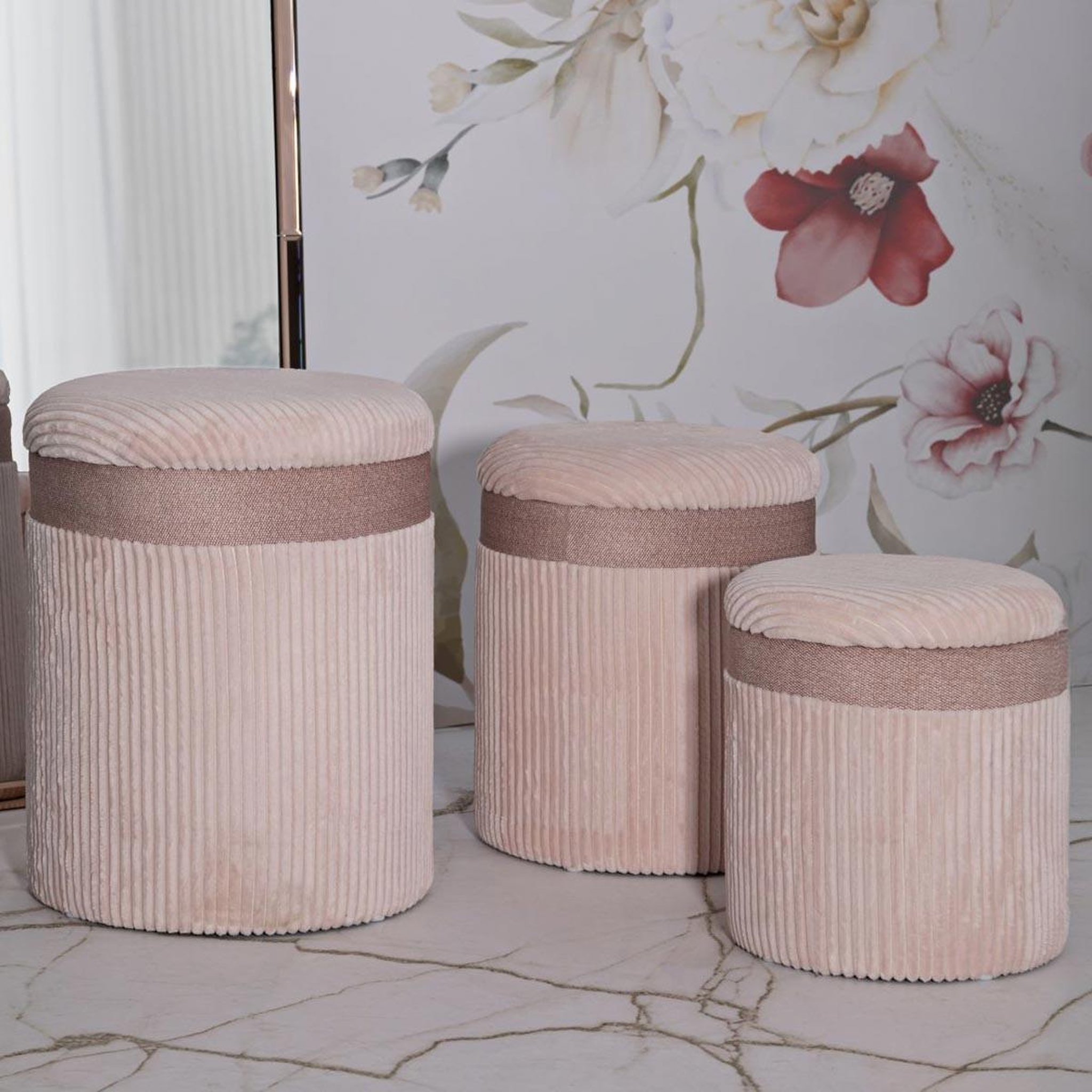 Voir la diapositive 6 : Paris Prix Lot de 3 poufs coffres  curtain  49cm rose