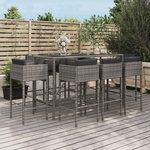 VIDAXL Ensemble de bar de jardin 9 pcs avec coussins gris poly rotin