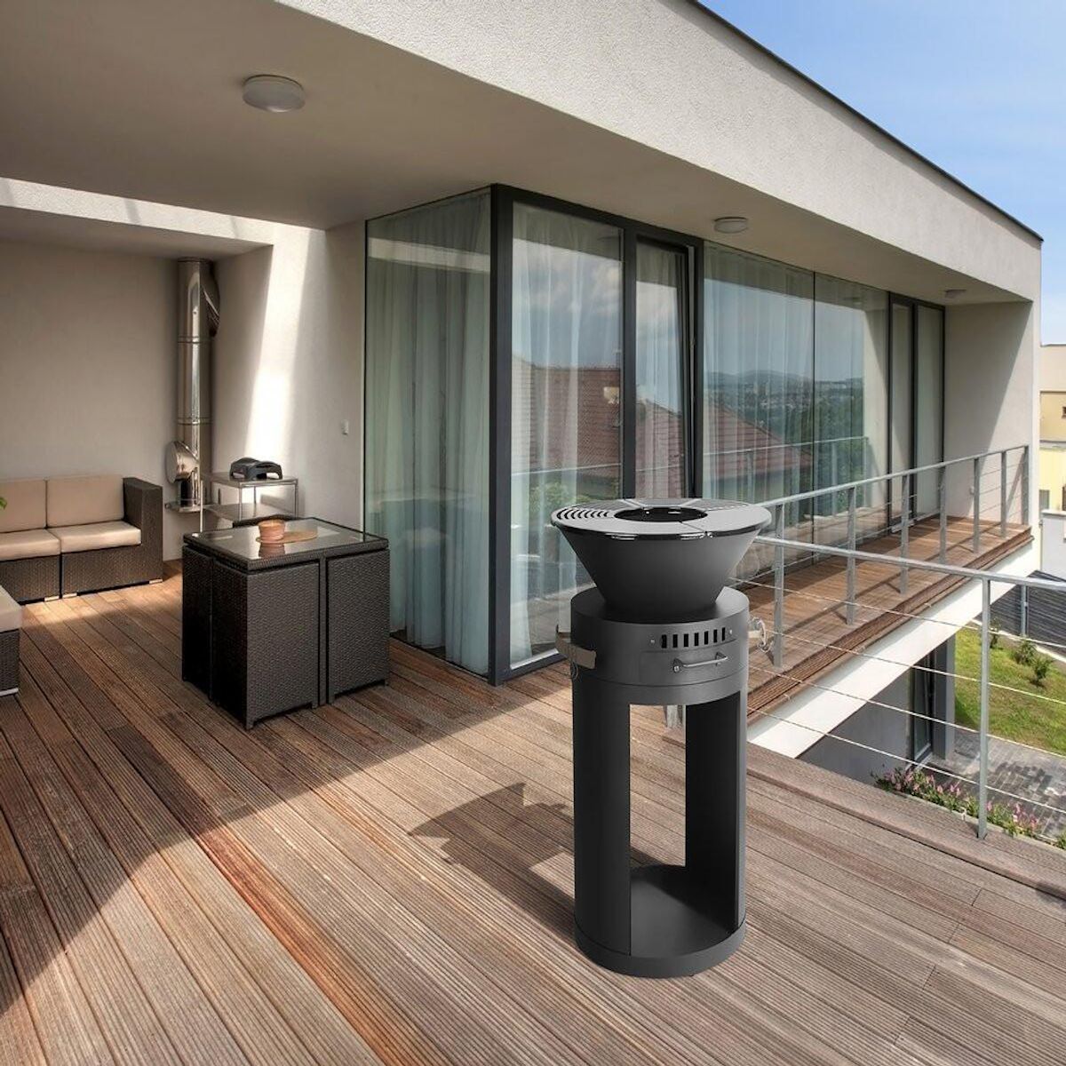 Habitat et Jardin Barbecue plancha brasero a charbon et bois  Cesar  - 49 x 49 x 92 cm - Noir