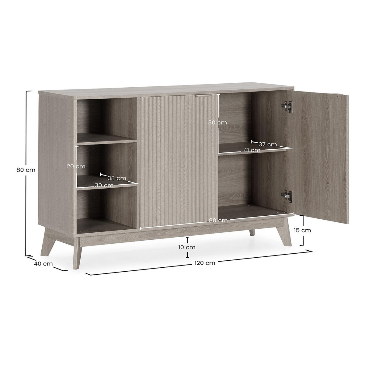 VS VENTA-STOCK Buffet Oporto 2 portes 3 étagères effet Chêne