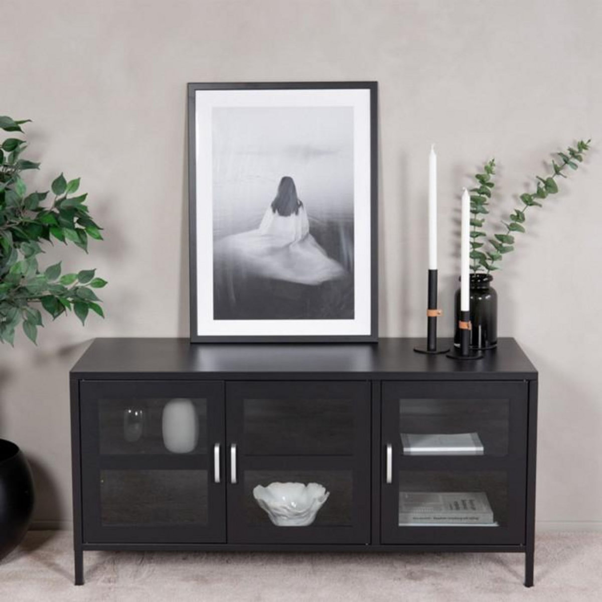 Paris Prix Meuble TV 3 Portes  Acero  120cm Noir