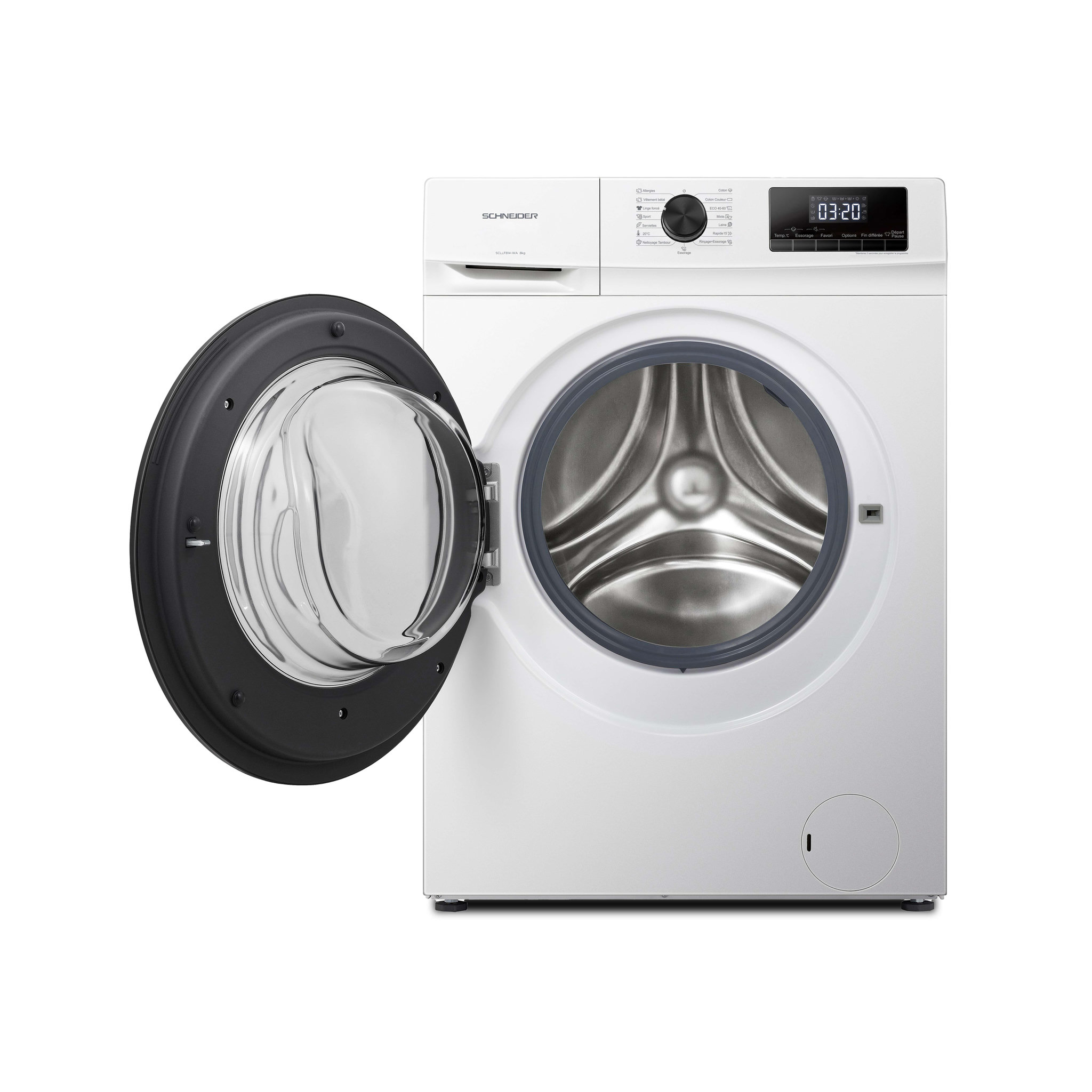 Voir la diapositive 3 : SCHNEIDER Lave linge frontal 8kg Blanc - SCLLF814-WA