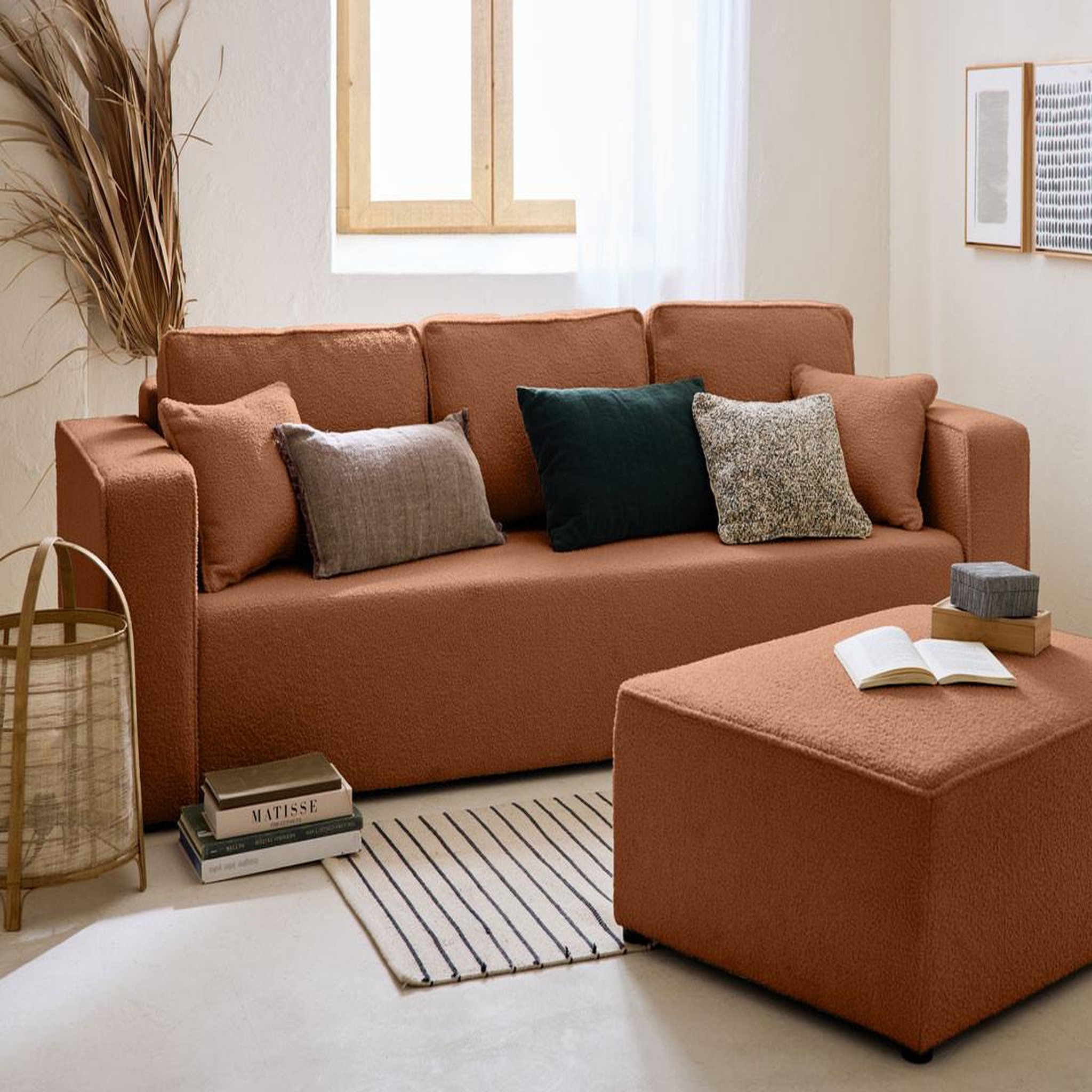 Voir la diapositive 2 : BEST MOBILIER Topaze - canapé 3 places - convertible avec coffre - en tissu bouclette