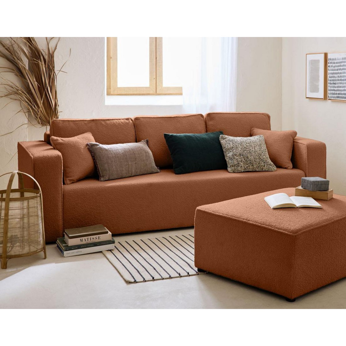 BEST MOBILIER Topaze - canapé 3 places - convertible avec coffre - en tissu bouclette