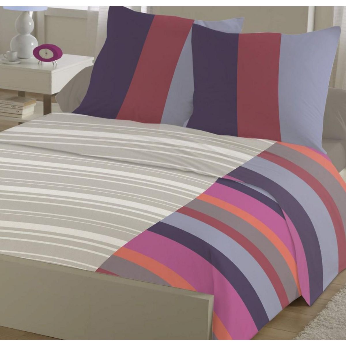 Home collection Parure de draps 4pcs 240x300cm 100%coton 57fils rayures bordeaux