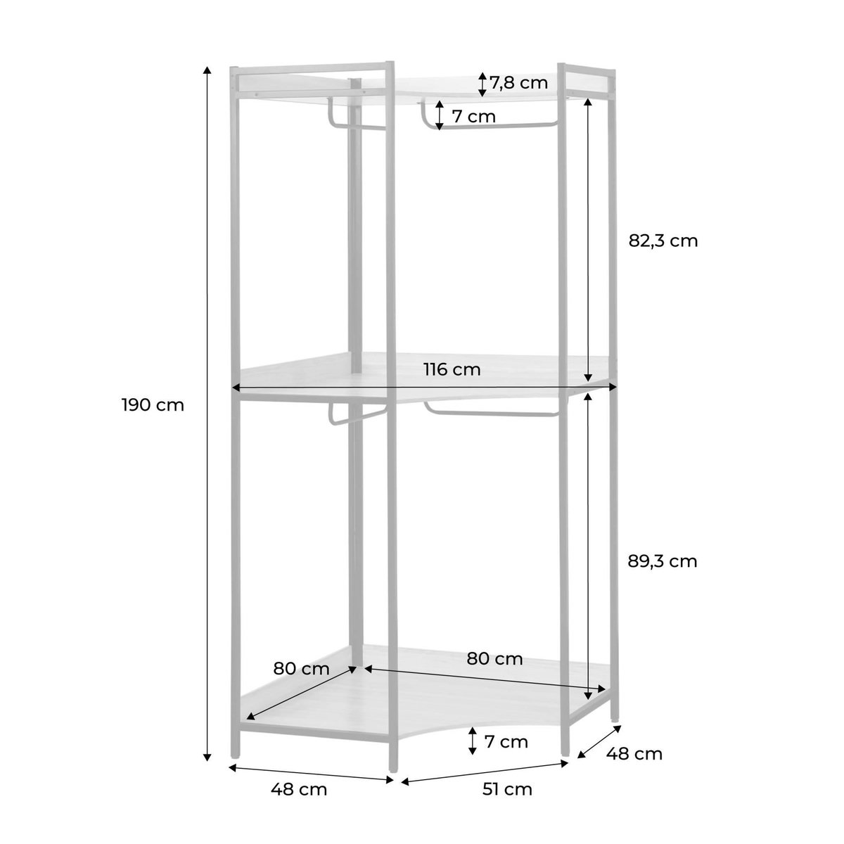SWEEEK Module dressing d'angle blanc avec 4 penderies et 2 étagères. L 80 x P 80 x H 190 cm