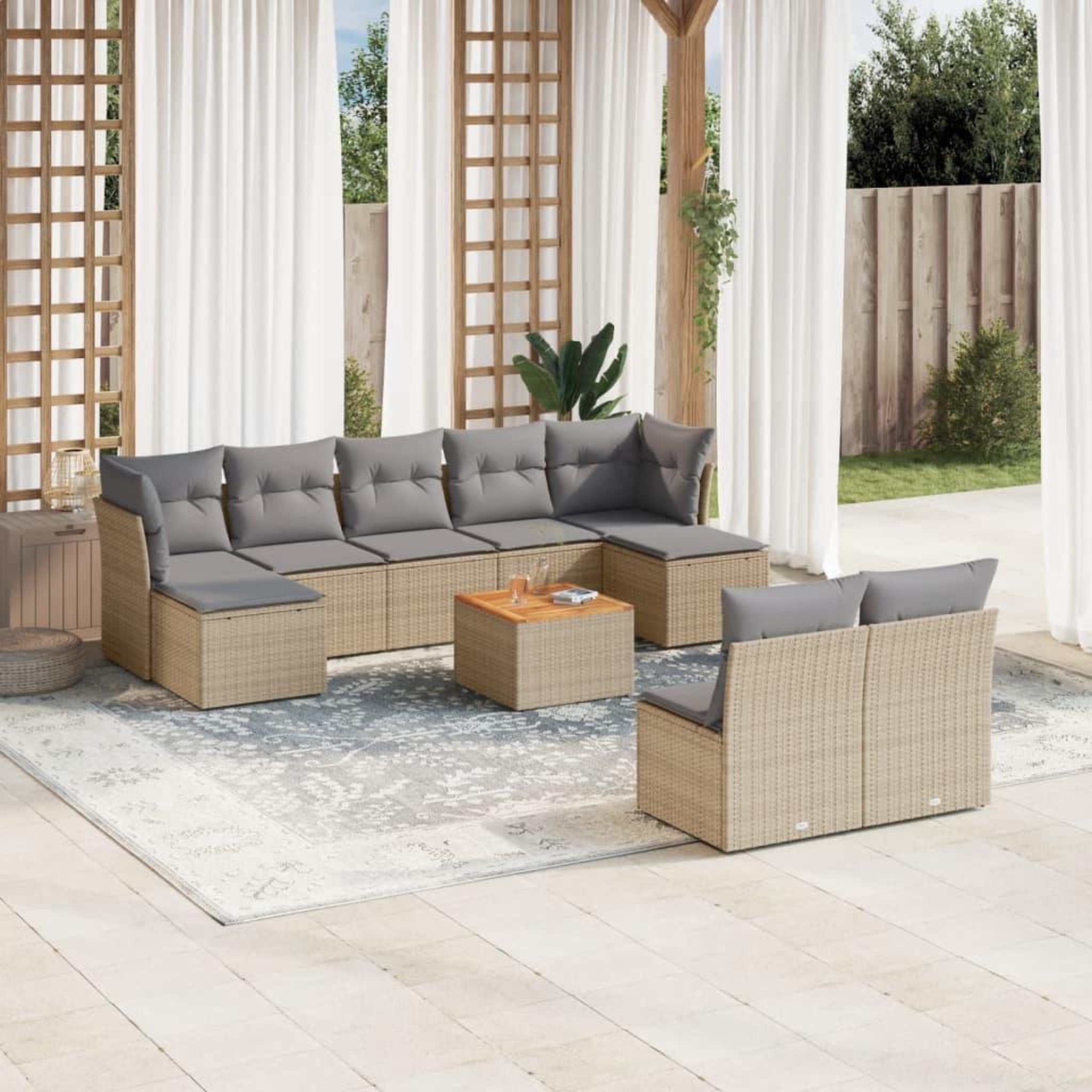 VIDAXL Salon de jardin avec coussins 10 pcs beige resine tressee