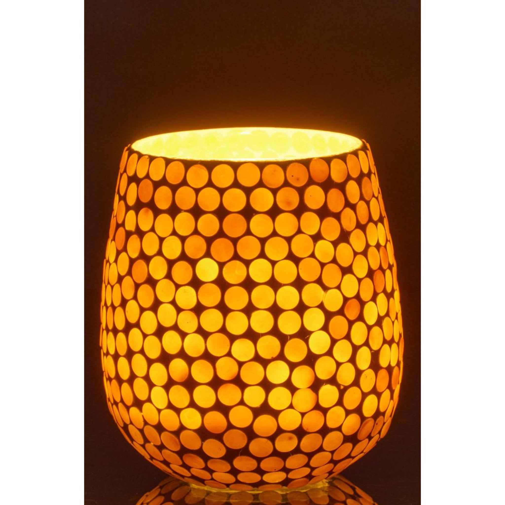 Voir la diapositive 3 : J-LINE Photophore mosaïque en verre  burl  12cm jaune