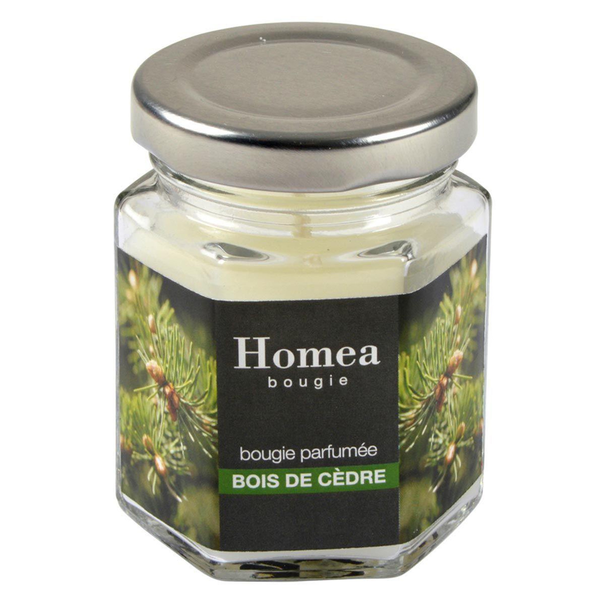 HOMEA Bougie verrine parfumée  essentiel  7cm bois de cèdre