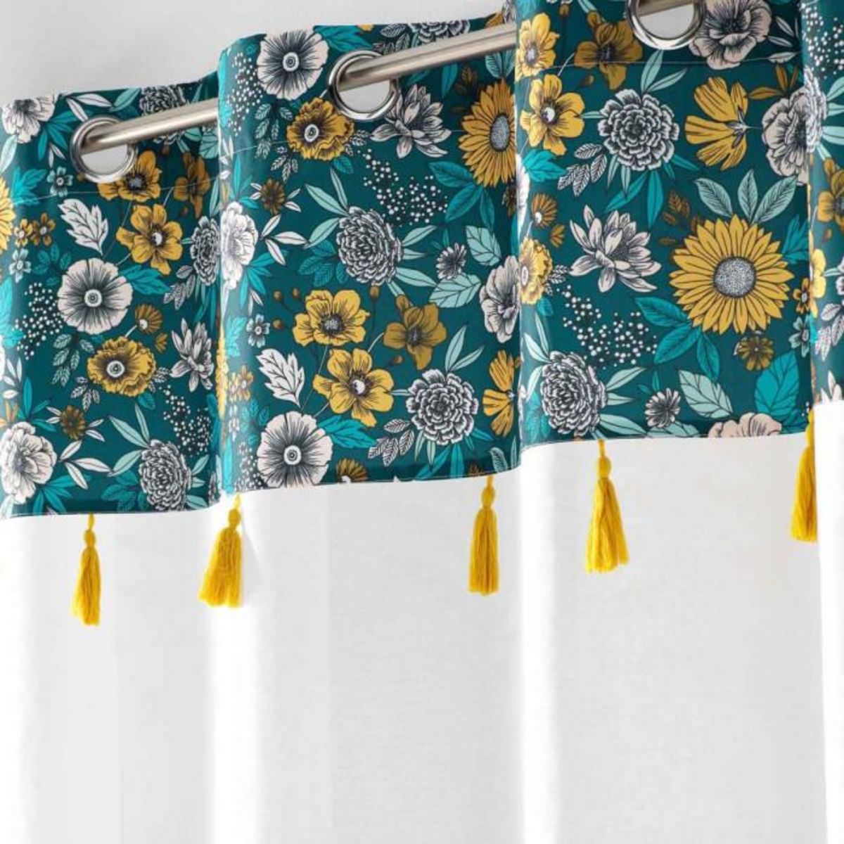 Paris Prix Rideau Voilage à Œillets  Bohoflora  140x240cm Bleu