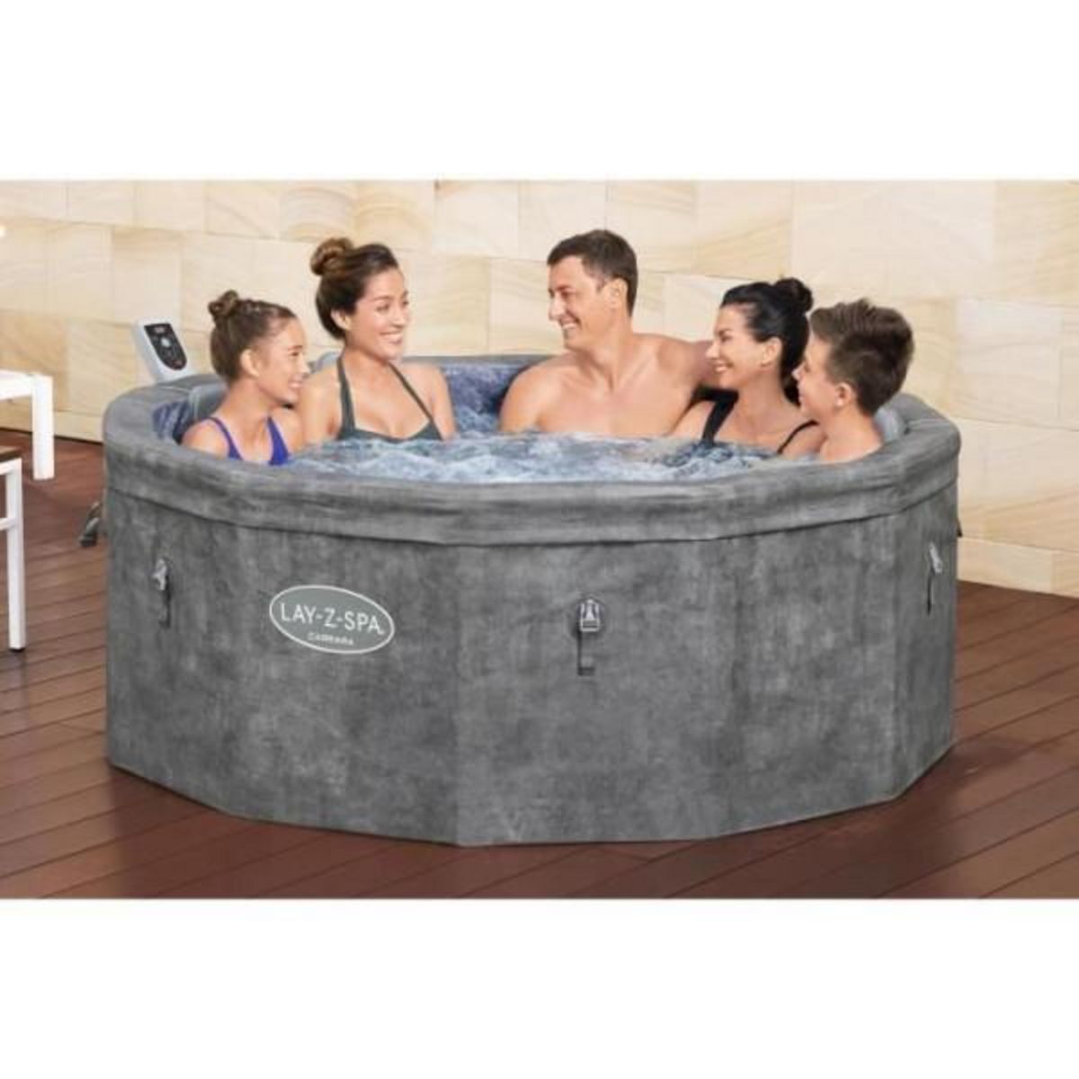 BESTWAY Spa gonflable BESTWAY - Lay-Z-Spa Carrara - 140 airjets - 170 x 65 cm - 4 a 6 places - Rond (couverture, cartouche, 4 appuie-tet