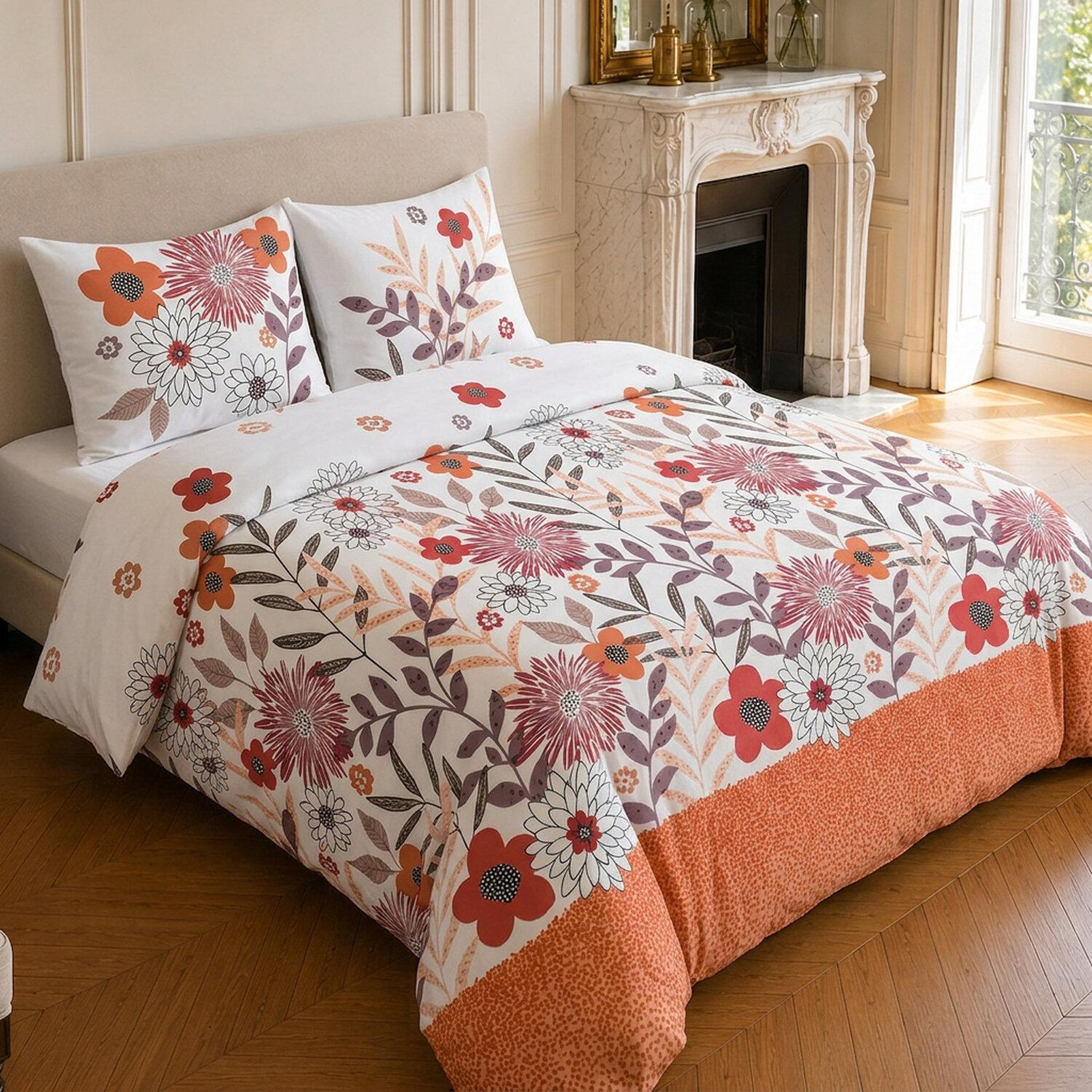 Voir la diapositive 2 : Home collection Parure housse de couette imprimée 100% microfibre - printemps - 220x240 cm