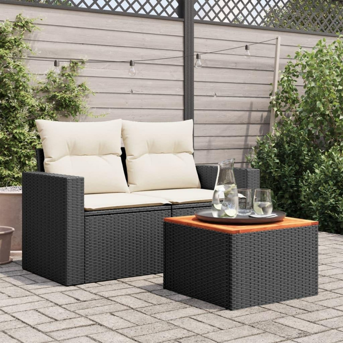 VIDAXL Table de jardin noir 55x55x37 cm resine tressee et bois acacia