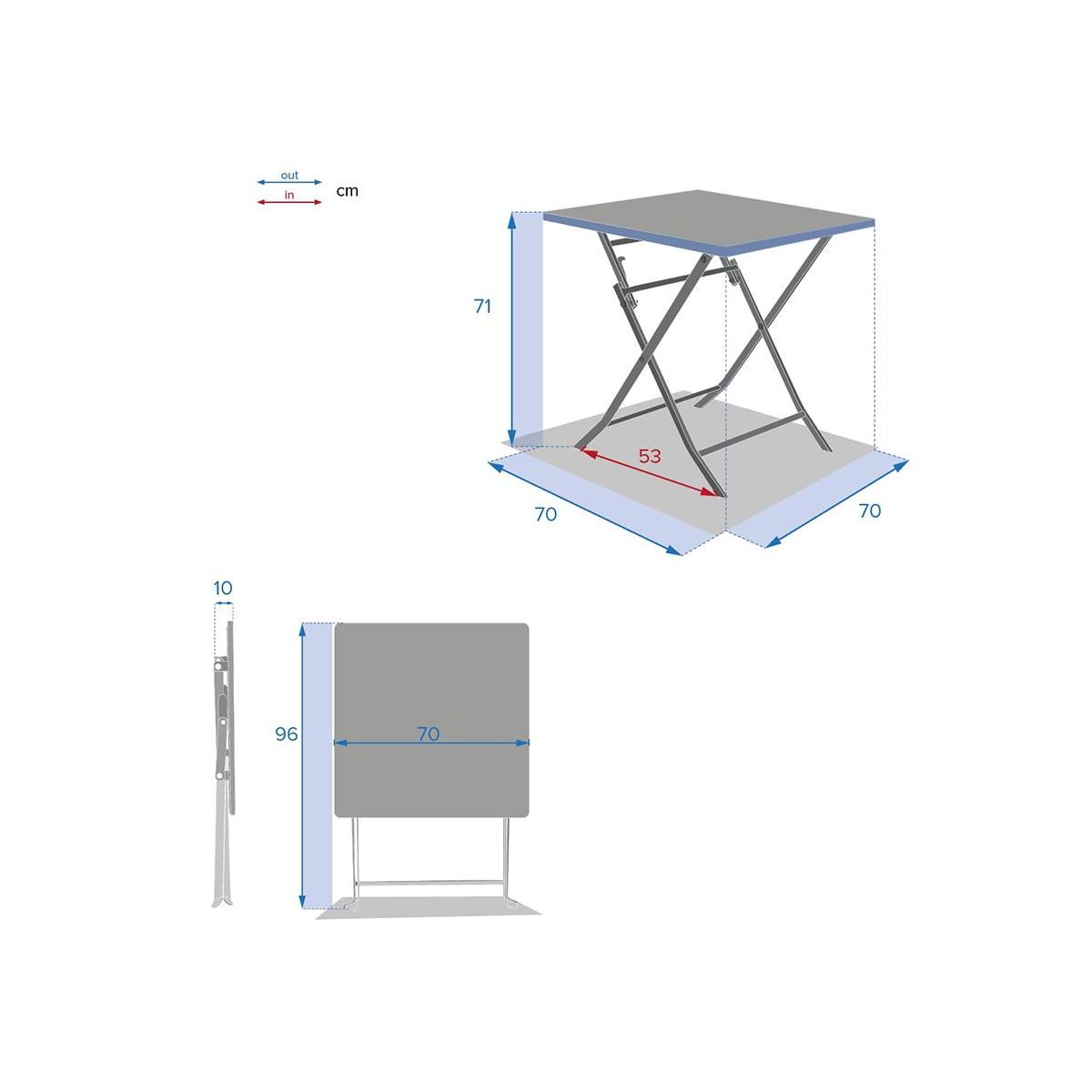 HESPERIDE Table de jardin carrée Greensboro 70 x 70 cm Bleu Canard - Hespéride