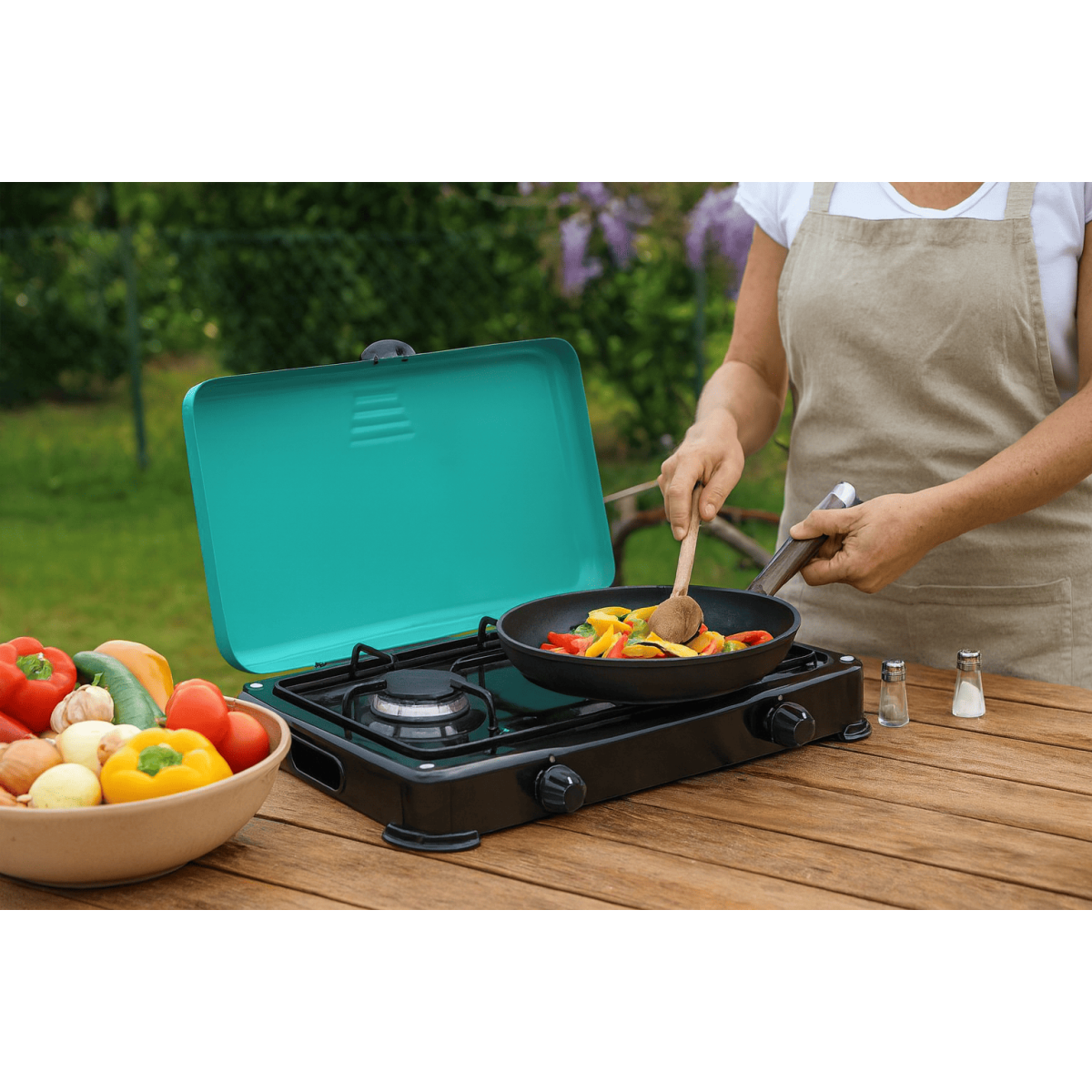 INTEC Réchaud à gaz 2 feux 3200W Brûleurs et Grille en fonte amovibles lavables Plaque de Cuisson gaz Butane ou Propane GOLD II INTEC