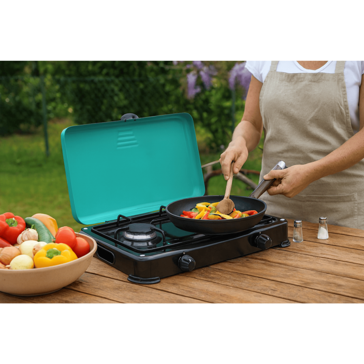 INTEC Réchaud à gaz 2 feux 3200W Brûleurs et Grille en fonte amovibles lavables Plaque de Cuisson gaz Butane ou Propane GOLD II INTEC