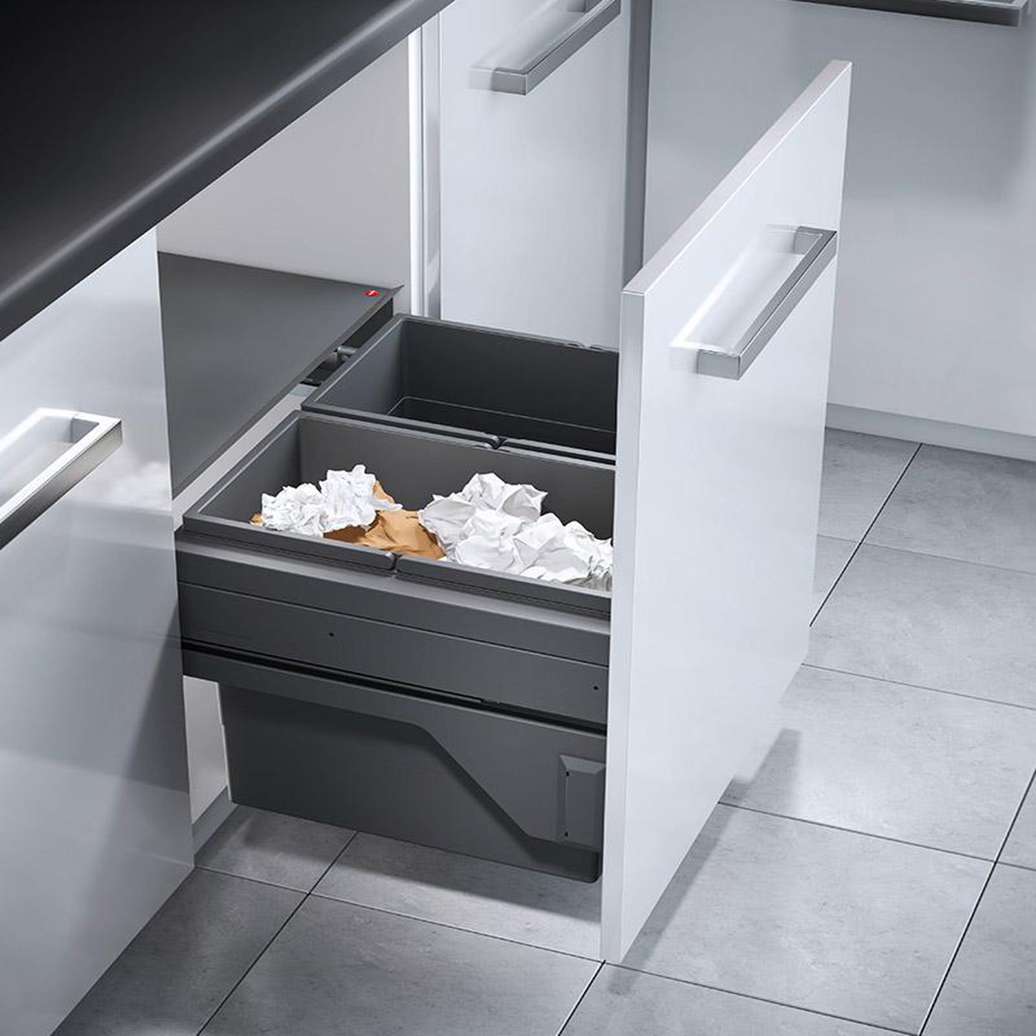 Voir la diapositive 3 : HAILO Poubelle de cuisine tri sélectif 2 bacs encastrable 60l (28+28) hailo cargo