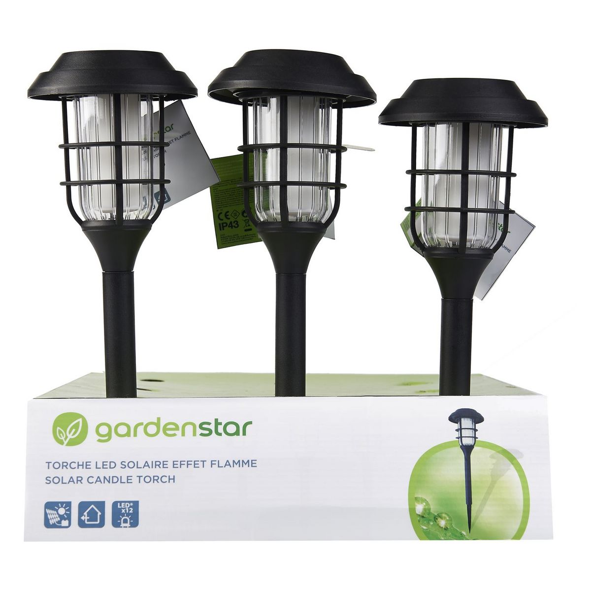 GARDENSTAR Borne solaire torche led jaune 11 x 43cm 
