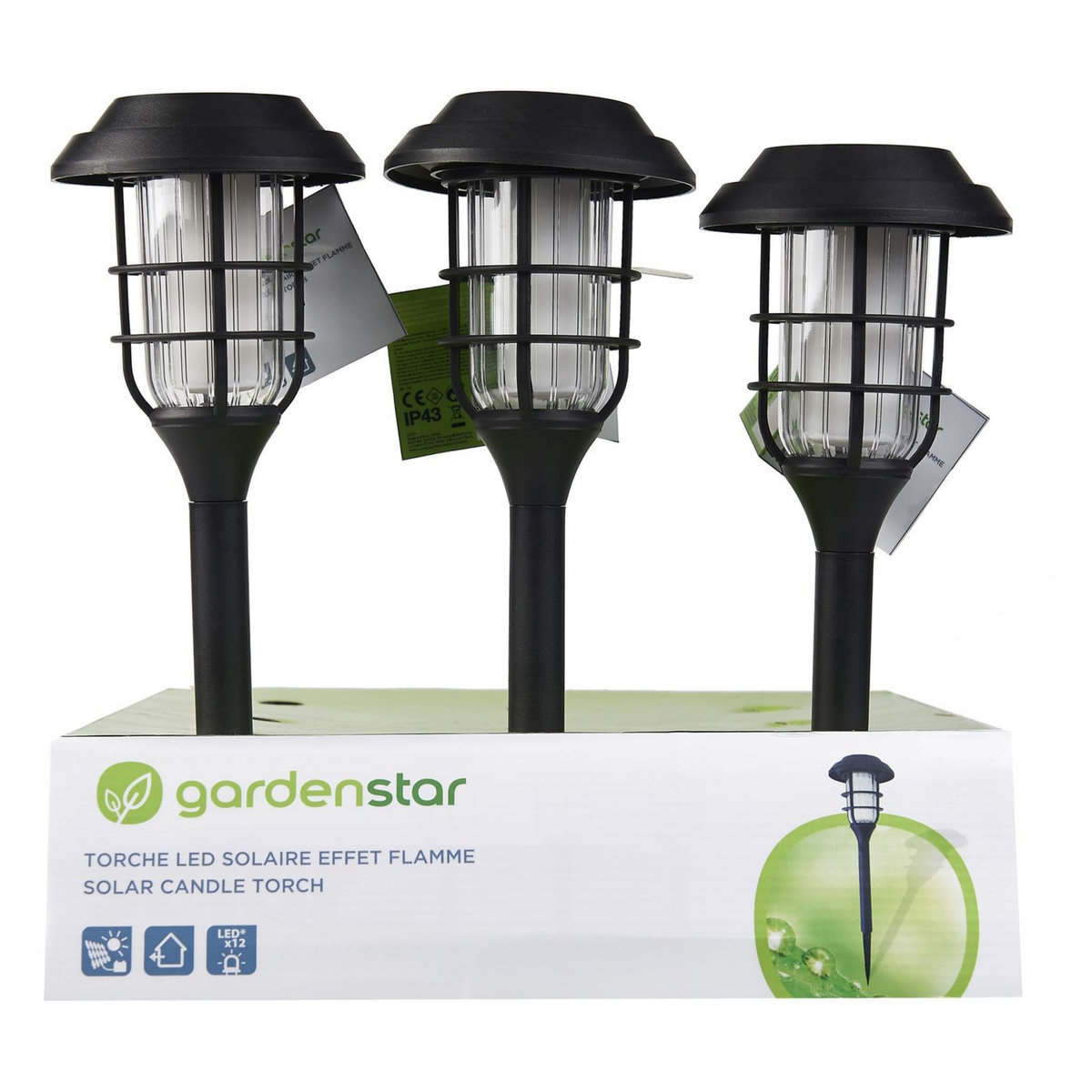 GARDENSTAR Borne solaire torche led jaune 11 x 43cm 