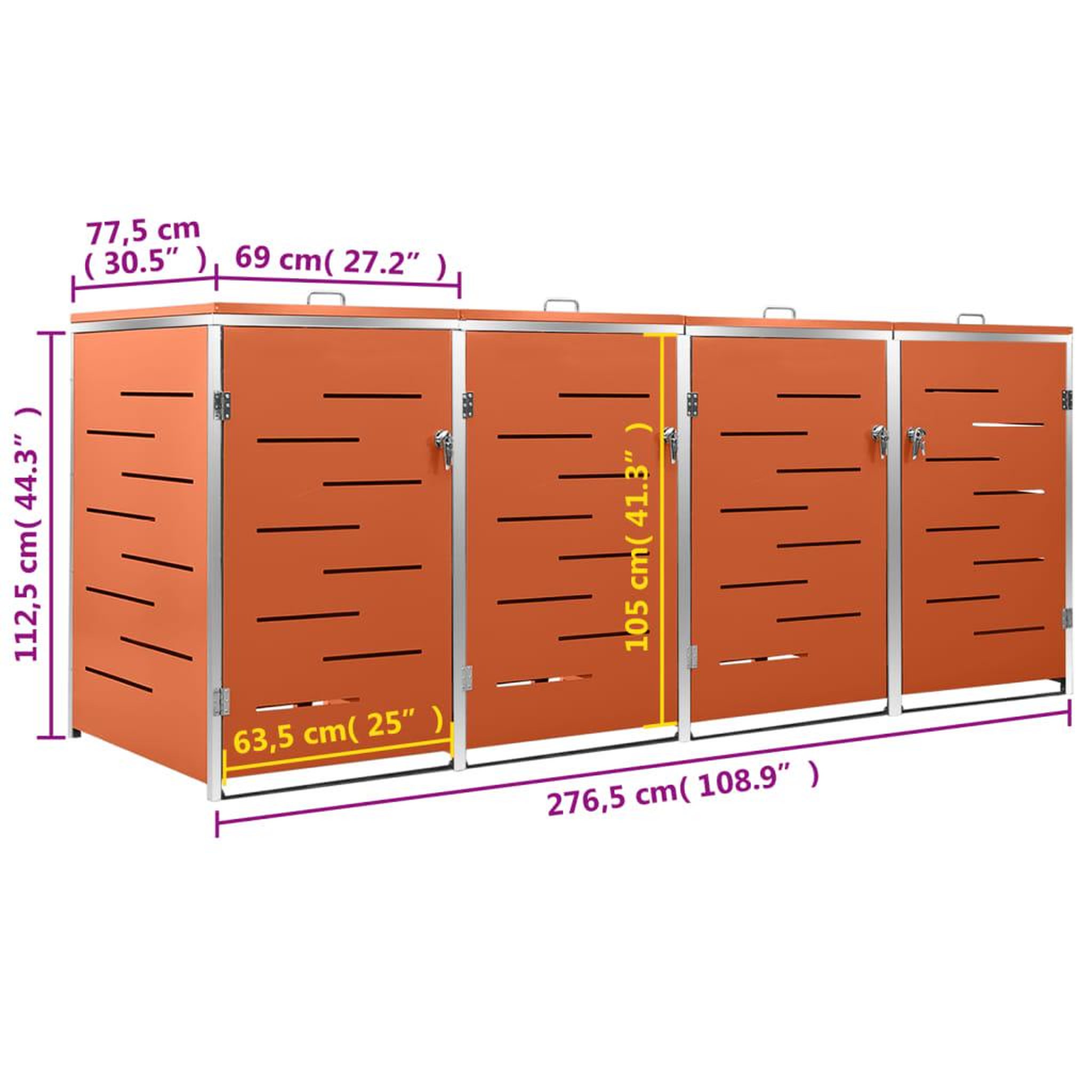 Voir la diapositive 6 : VIDAXL Abri pour quatre poubelles 276,5x77,5x112,5 cm Inox