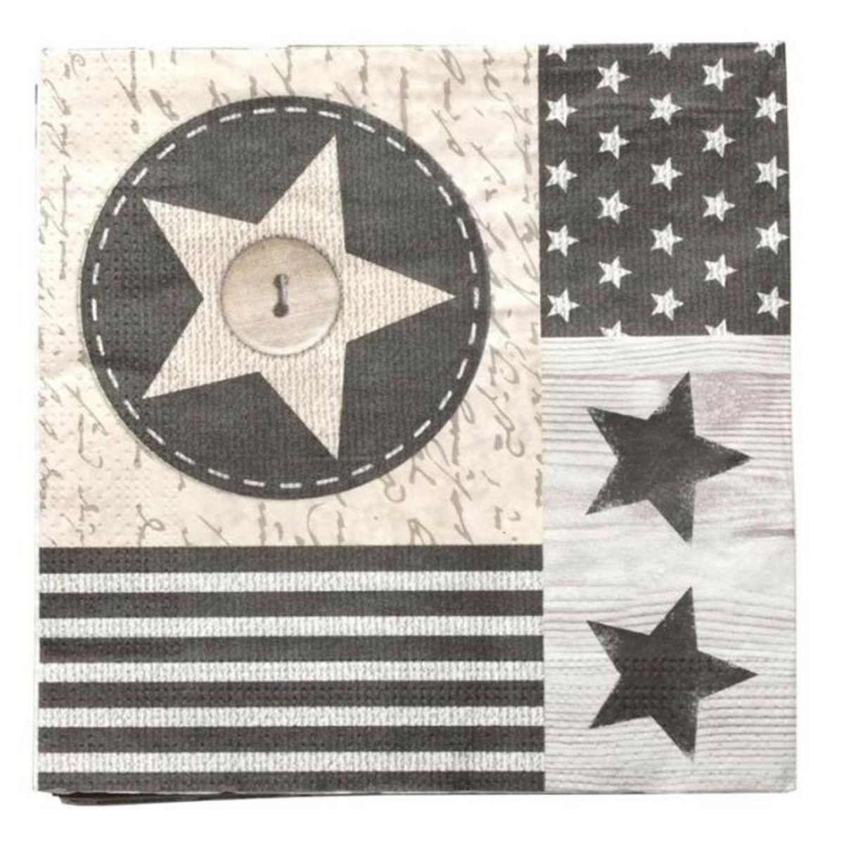 ATMOSPHERA Lot de 20 Serviettes en Papier  Stars  33cm Gris & Noir