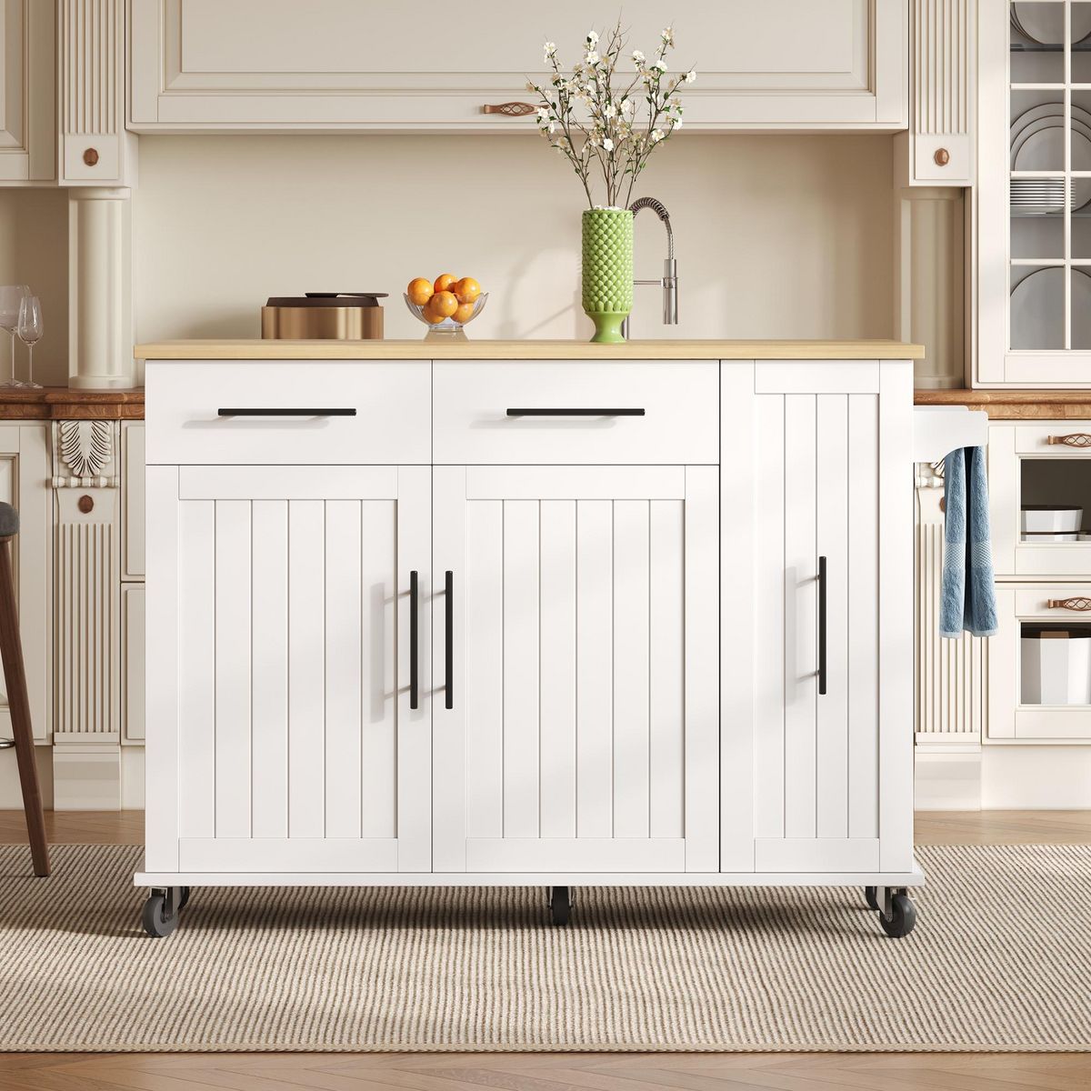 MERAX Desserte 2 portes 2 tiroirs coloris blanc mdf