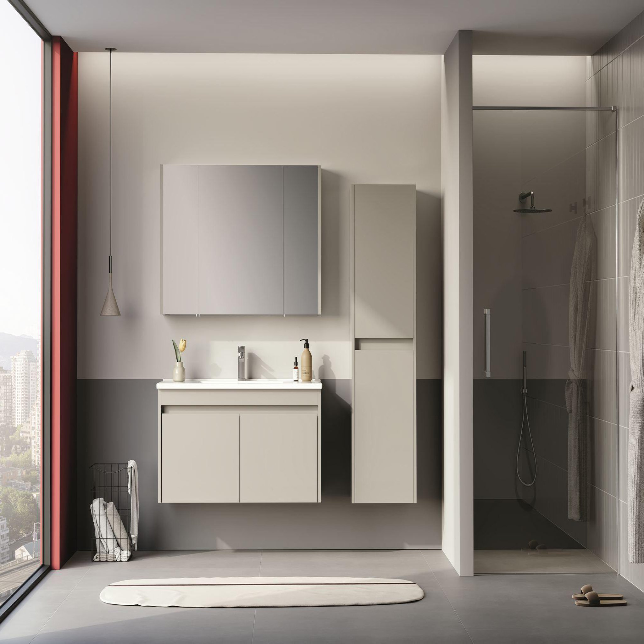 Voir la diapositive 3 : Habitat et Jardin Meuble Salle de Bain avec Miroir  Arno 100  - 100 x 16 x 66 cm - Cashmere