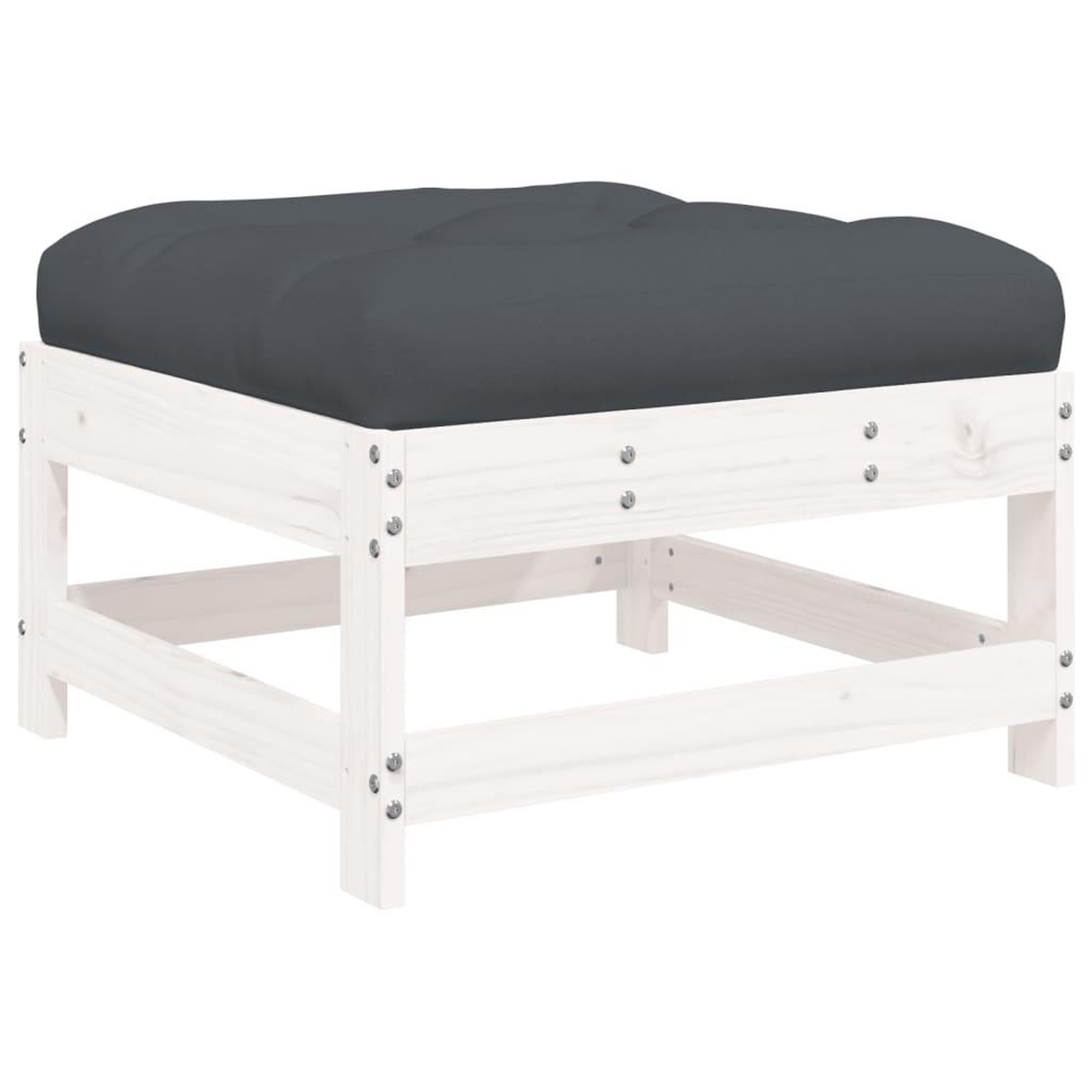 Voir la diapositive 2 : VIDAXL Repose-pied de jardin avec coussin blanc bois de pin massif
