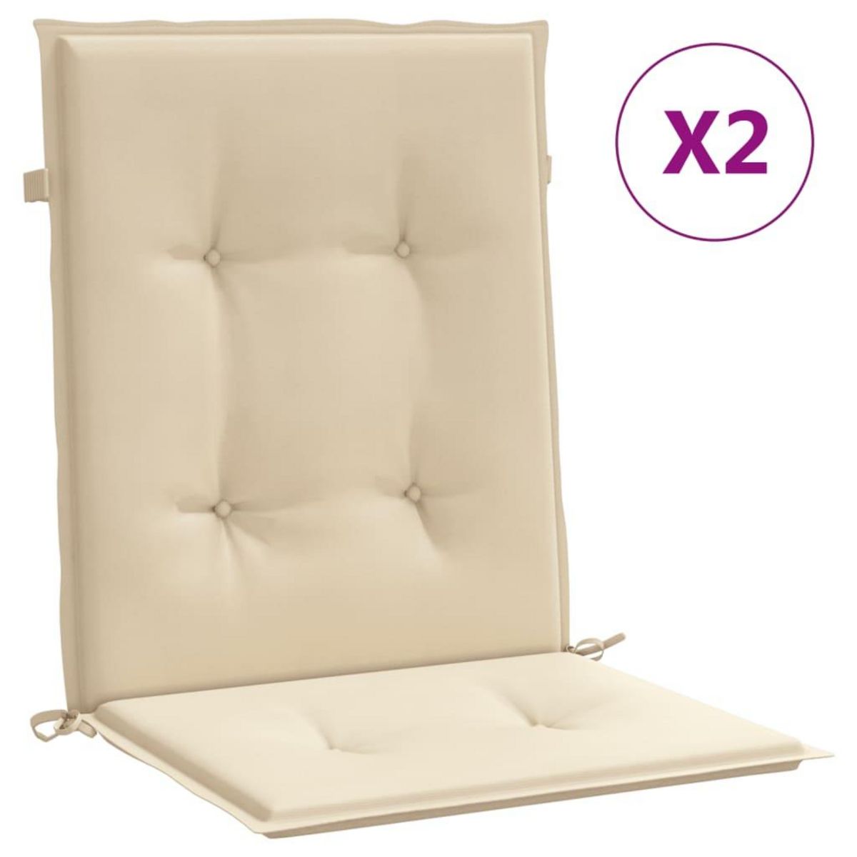 VIDAXL Coussins de chaise de jardin a dossier bas lot de 2 beige