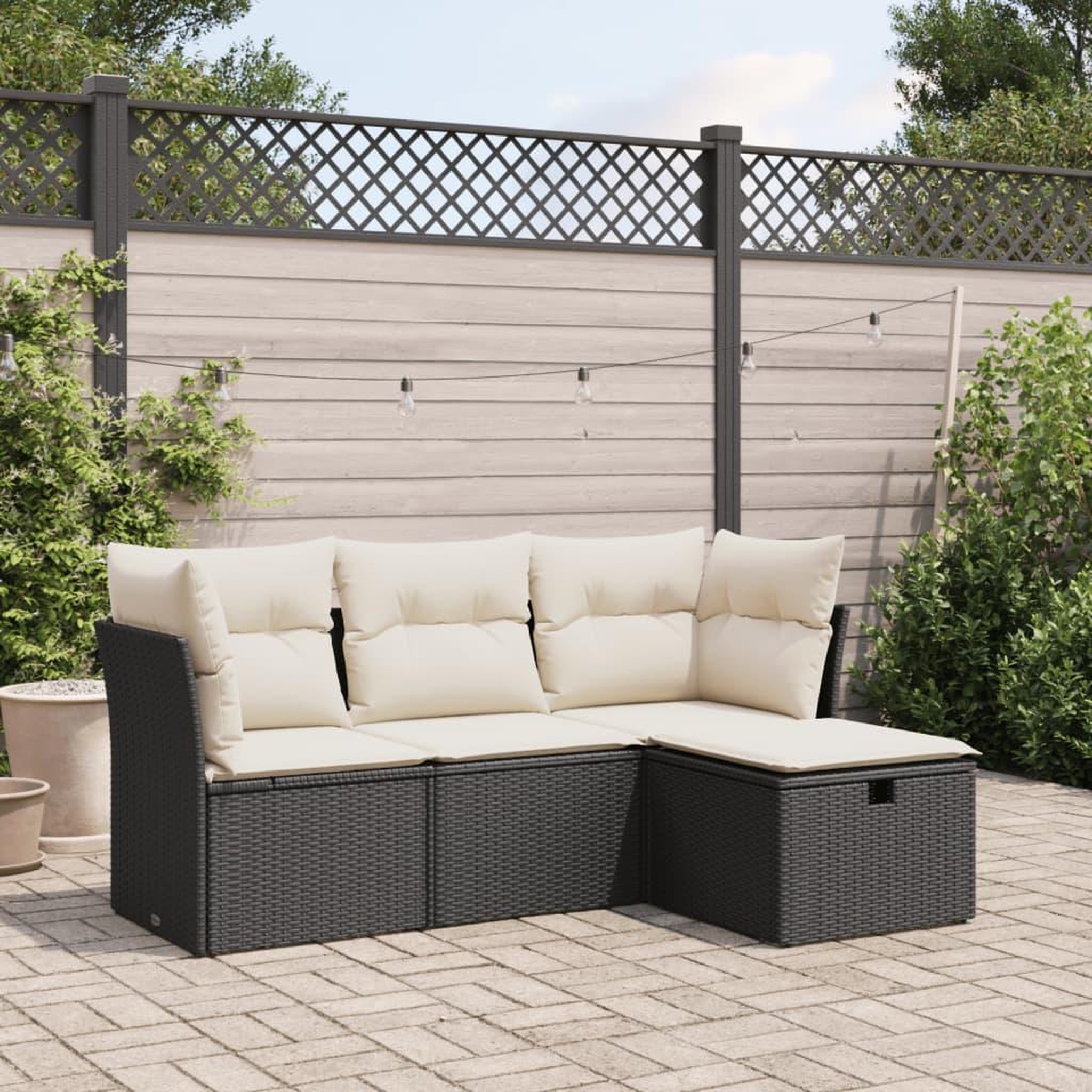 VIDAXL Salon de jardin 4 pcs avec coussins noir resine tressee