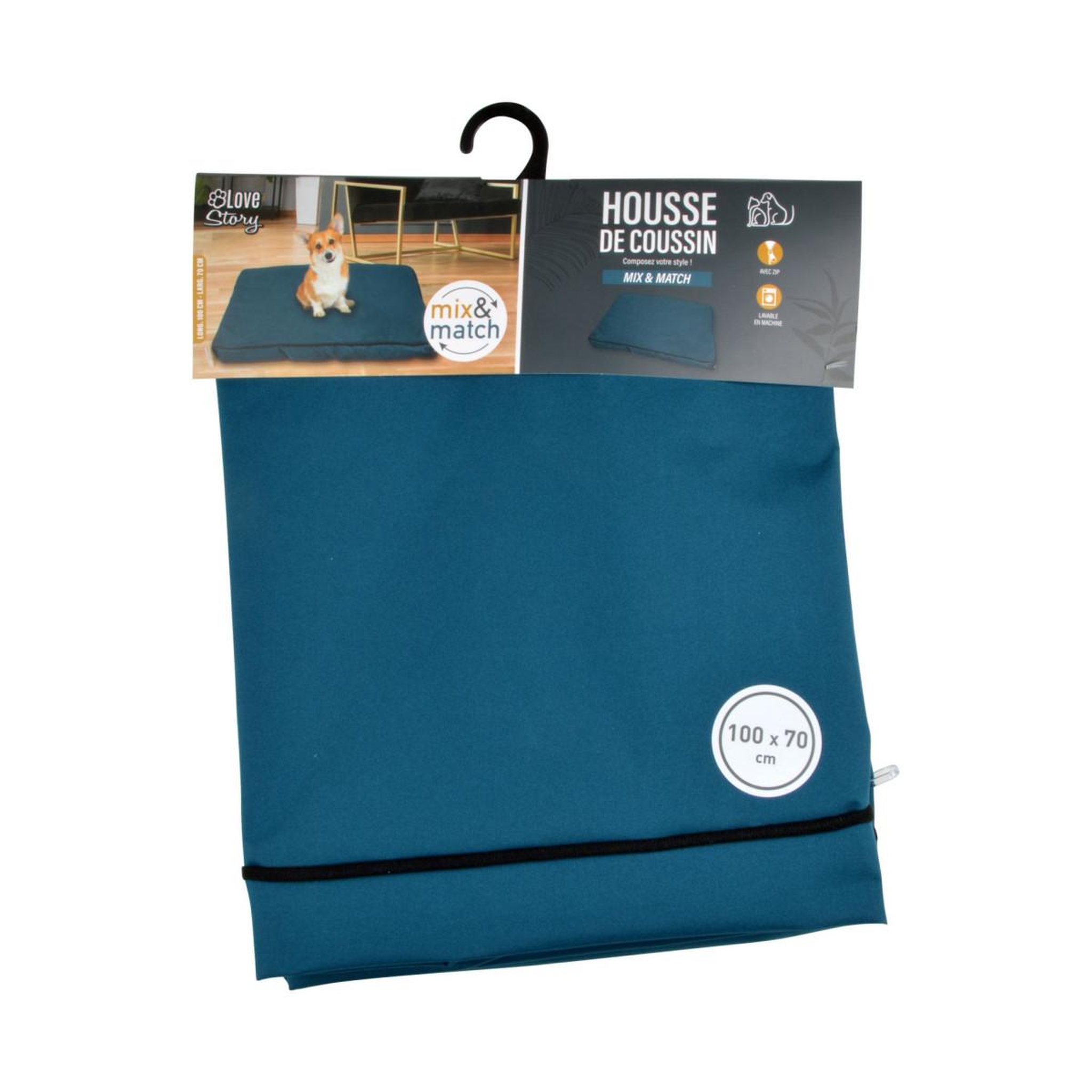 Voir la diapositive 5 : LOVE STORY Housse de Coussin pour Chien & Chat  Oxford  100cm Emeraude
