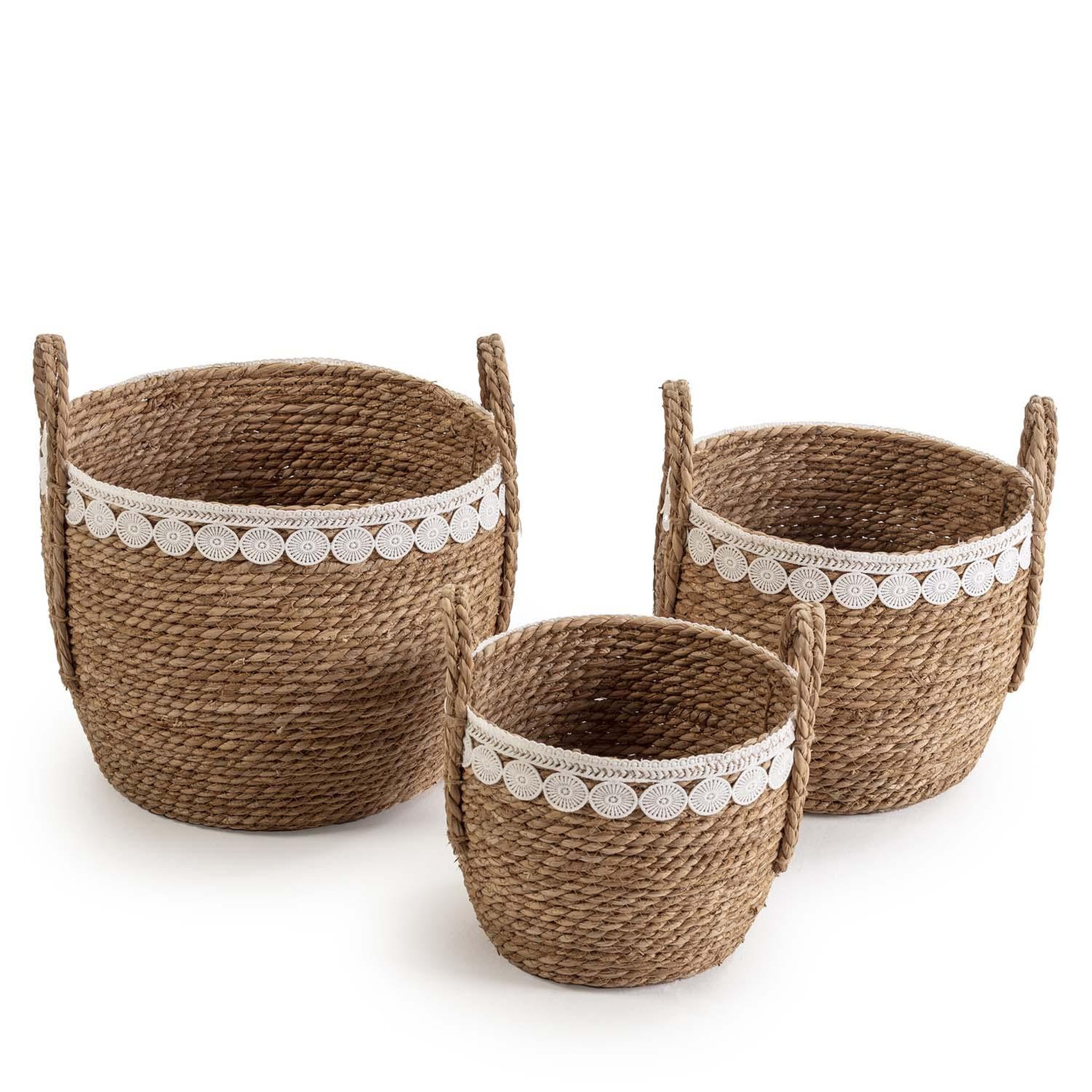 VS VENTA-STOCK Set de 3 paniers Yasmina fibres naturelles, blanc/naturel