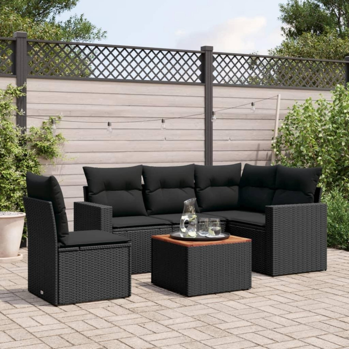 VIDAXL Salon de jardin 6 pcs avec coussins noir resine tressee