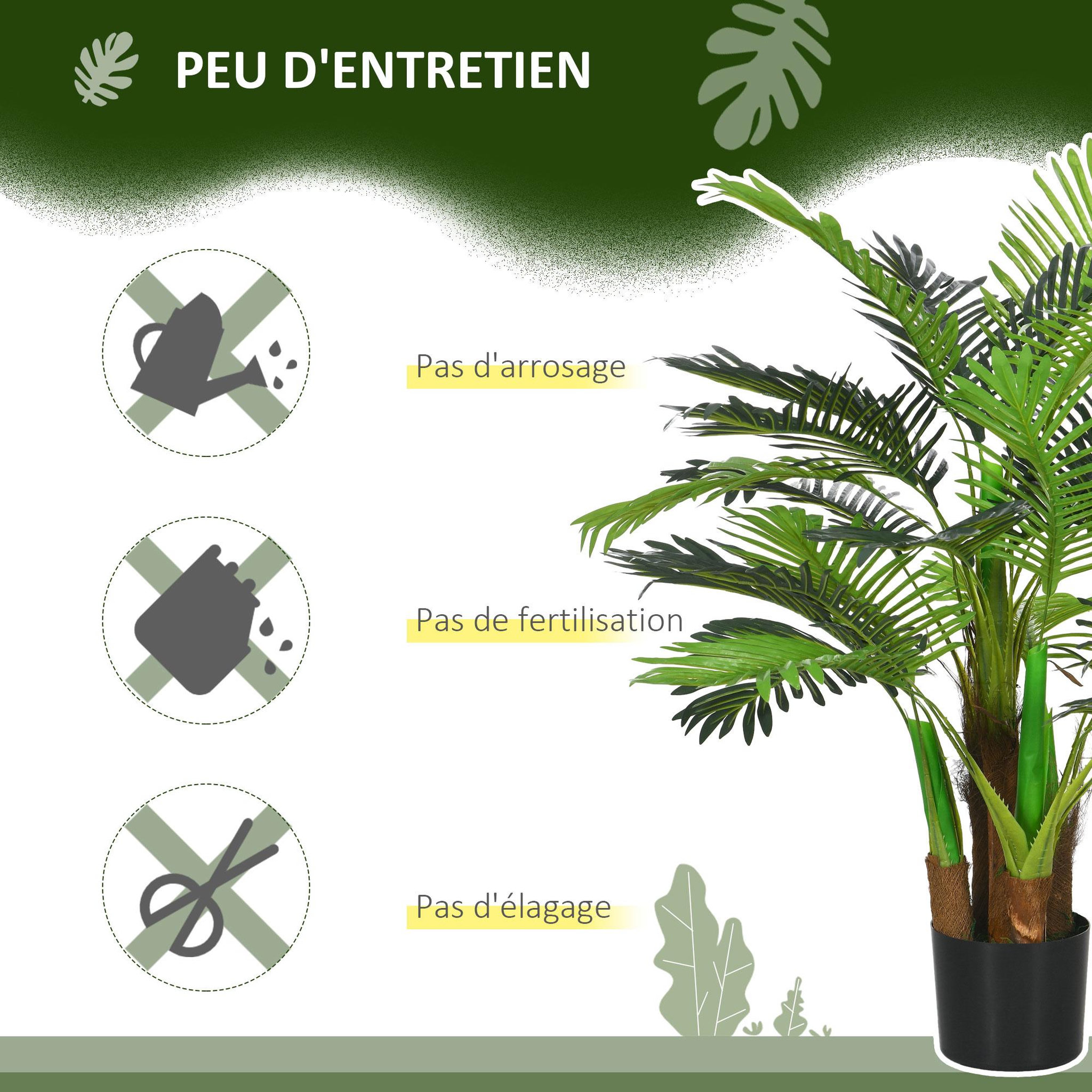 Voir la diapositive 5 : HOMCOM Palmier artificiel H.1 m arbre artificiel tronc branches lichen feuilles grand réalisme pot inclus
