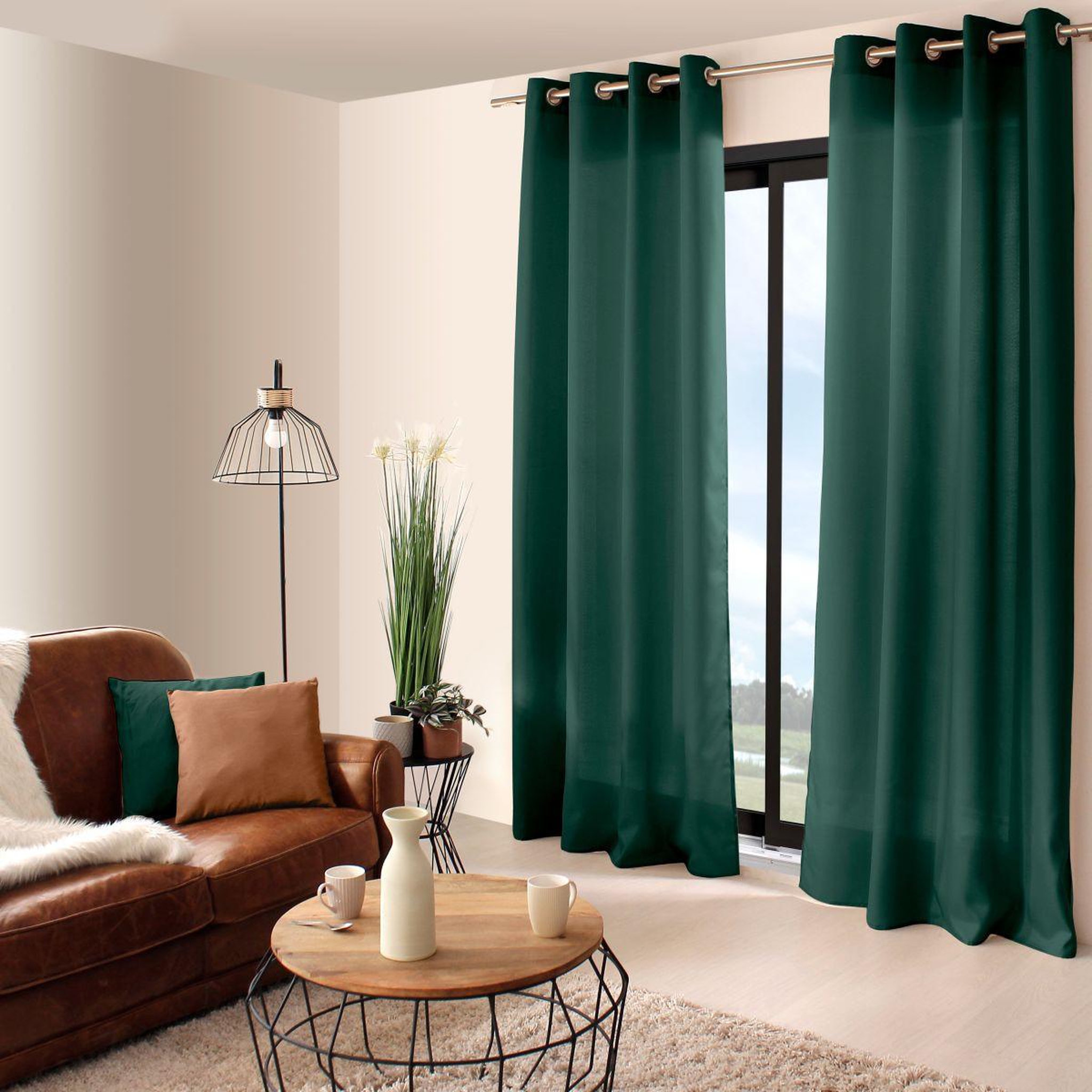 ENJOY HOME Rideau à œillets uni  basic  140x240cm vert foncé