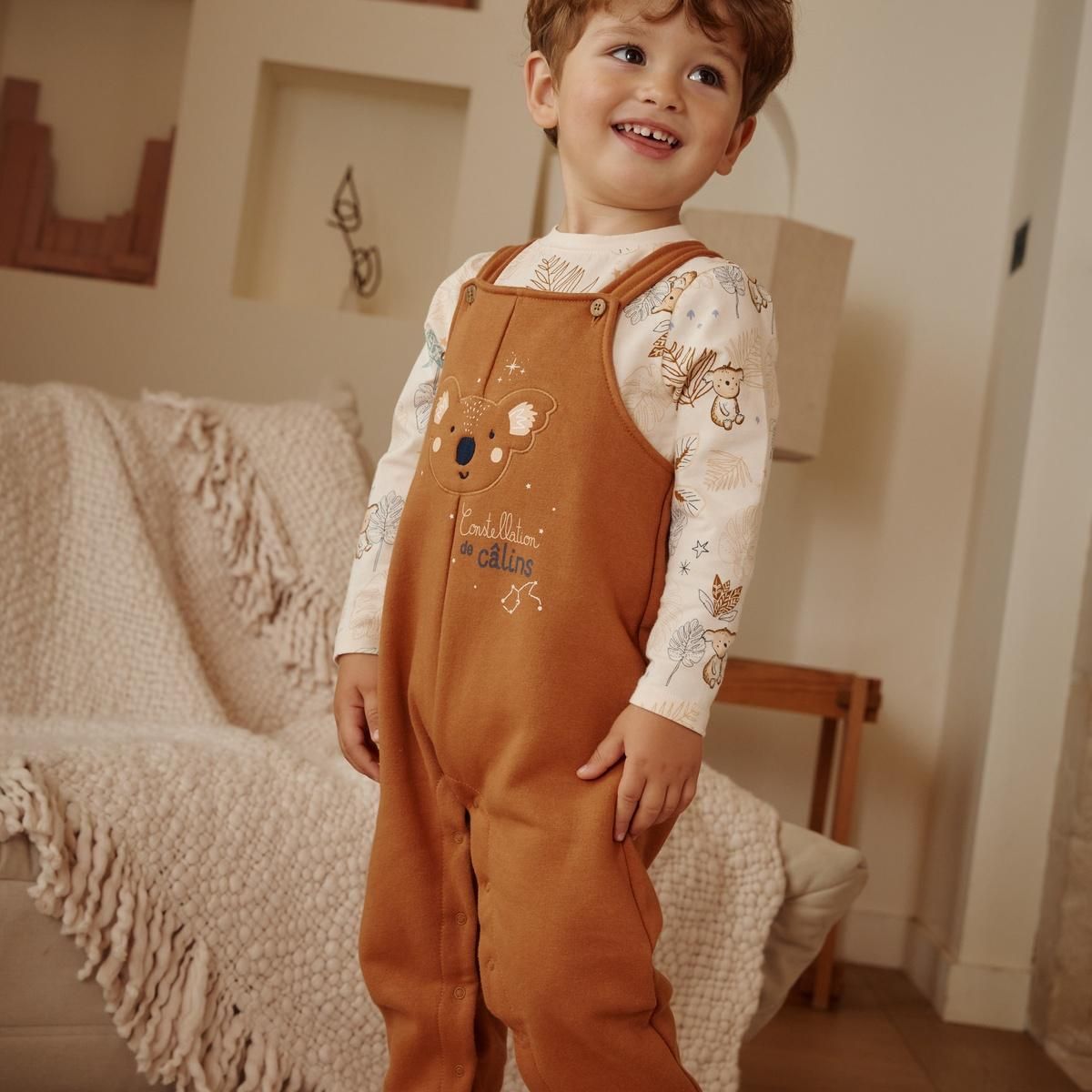 Petit Béguin Ensemble salopette bébé en molleton et t-shirt Constellation