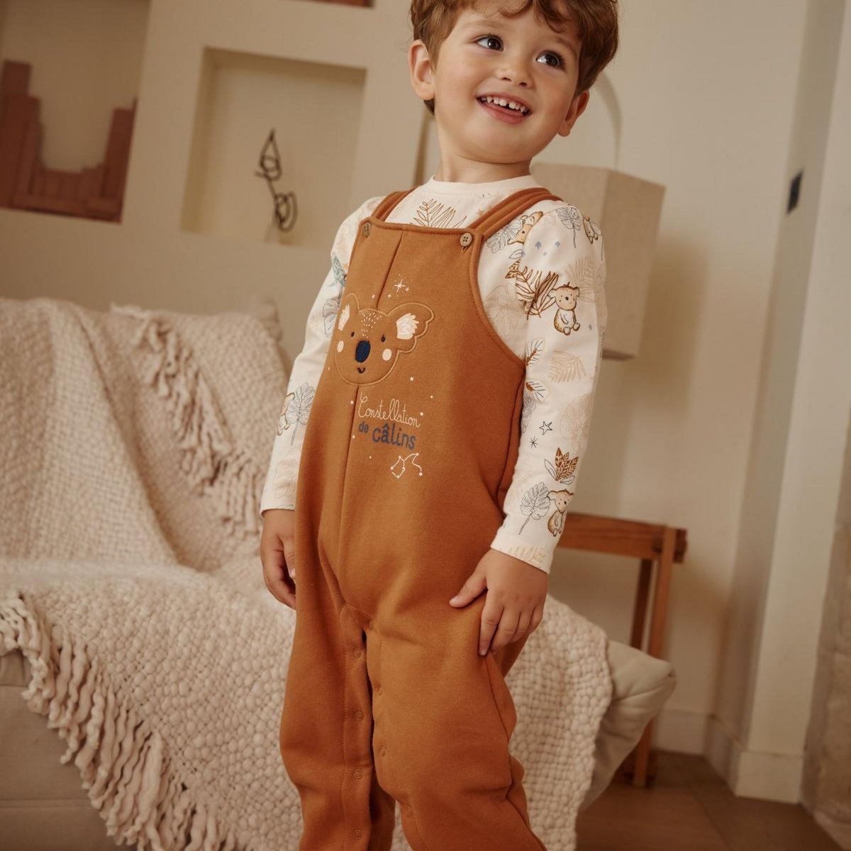 Petit Béguin Ensemble salopette bébé en molleton et t-shirt Constellation