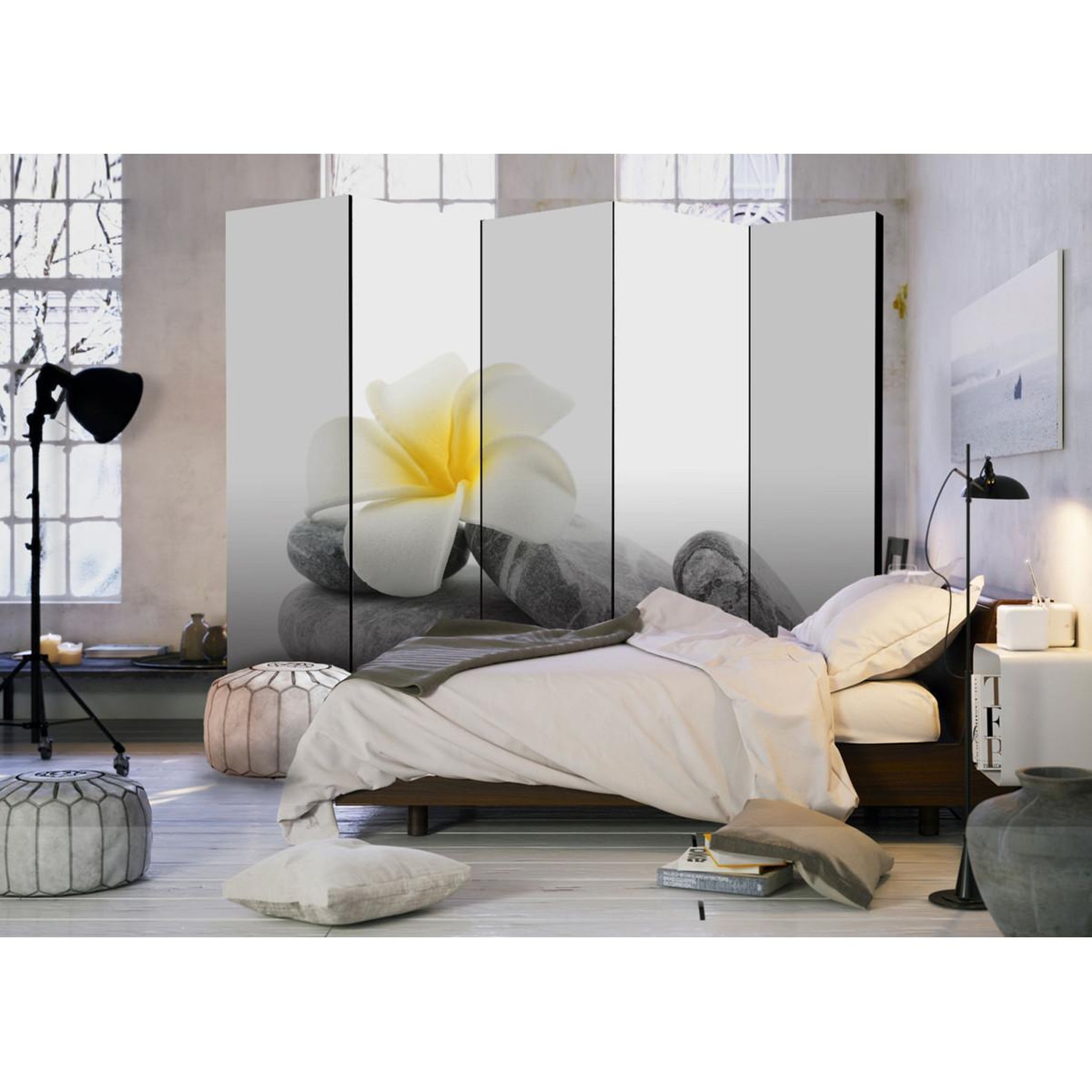 Voir la diapositive 2 : Paris Prix Paravent 5 volets  white lotus  172x225cm