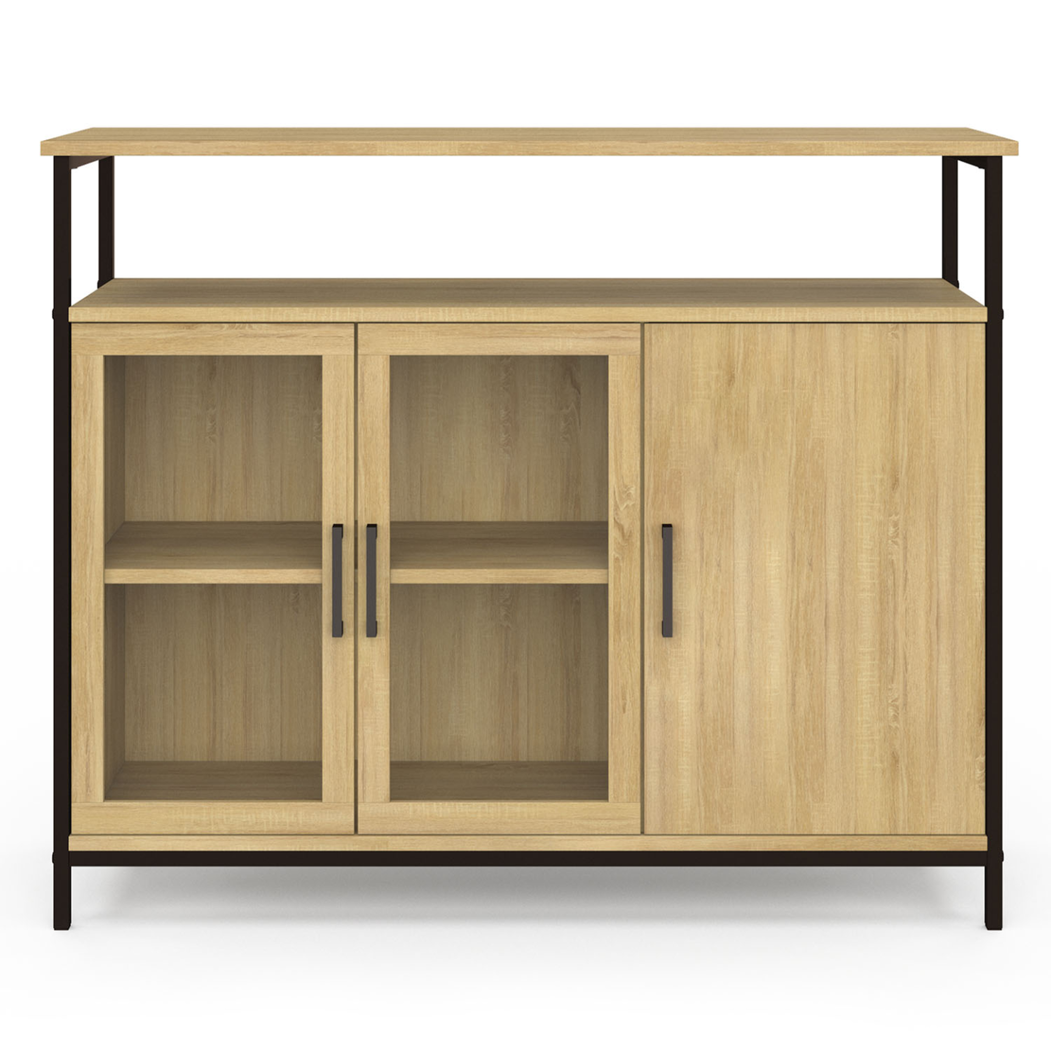 Voir la diapositive 3 : ID MARKET Buffet 100 cm DETROIT 2 portes vitrine avec placards design industriel