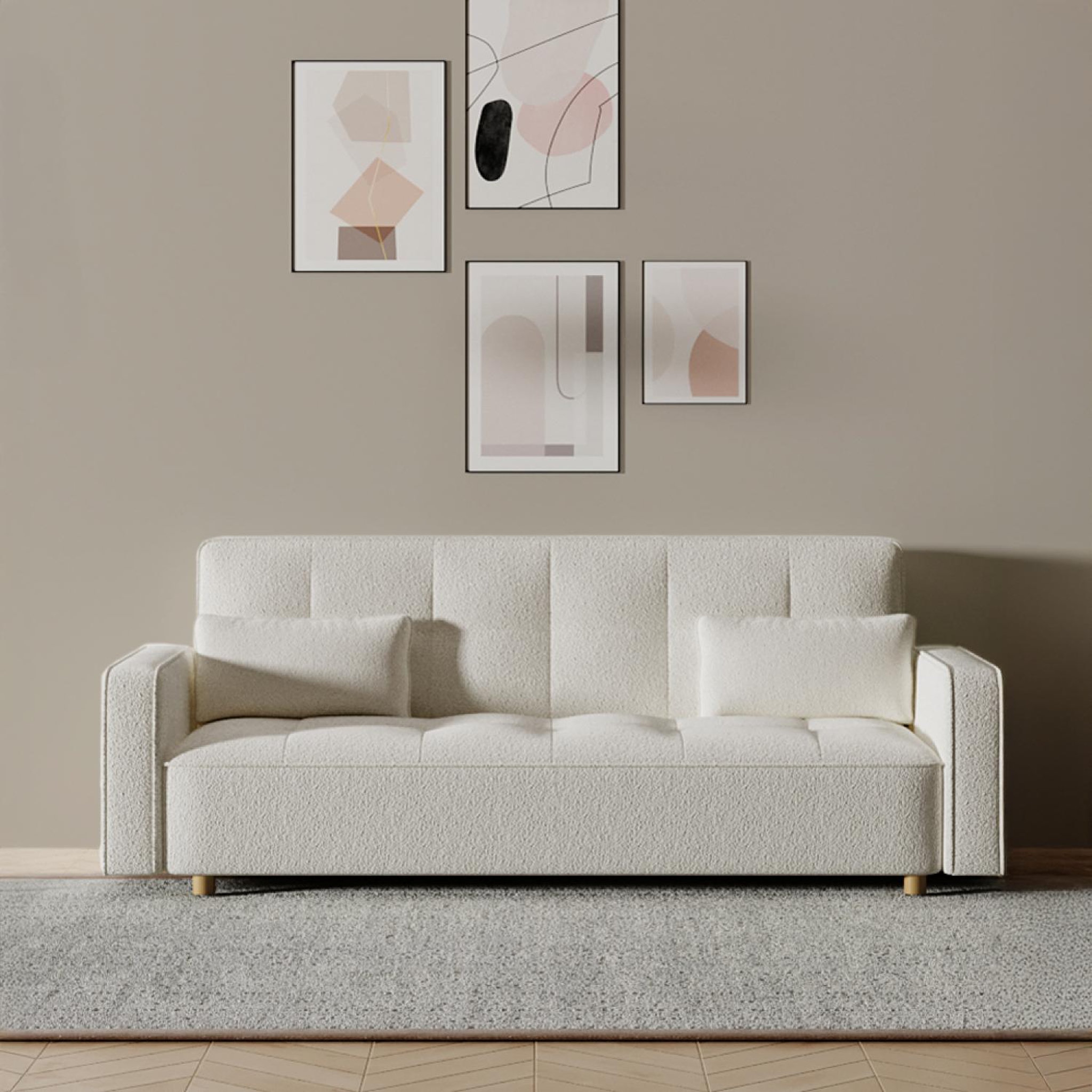 Voir la diapositive 2 : CONCEPT USINE Canapé scandinave convertible 3 places en tissu bouclette blanc copenhague