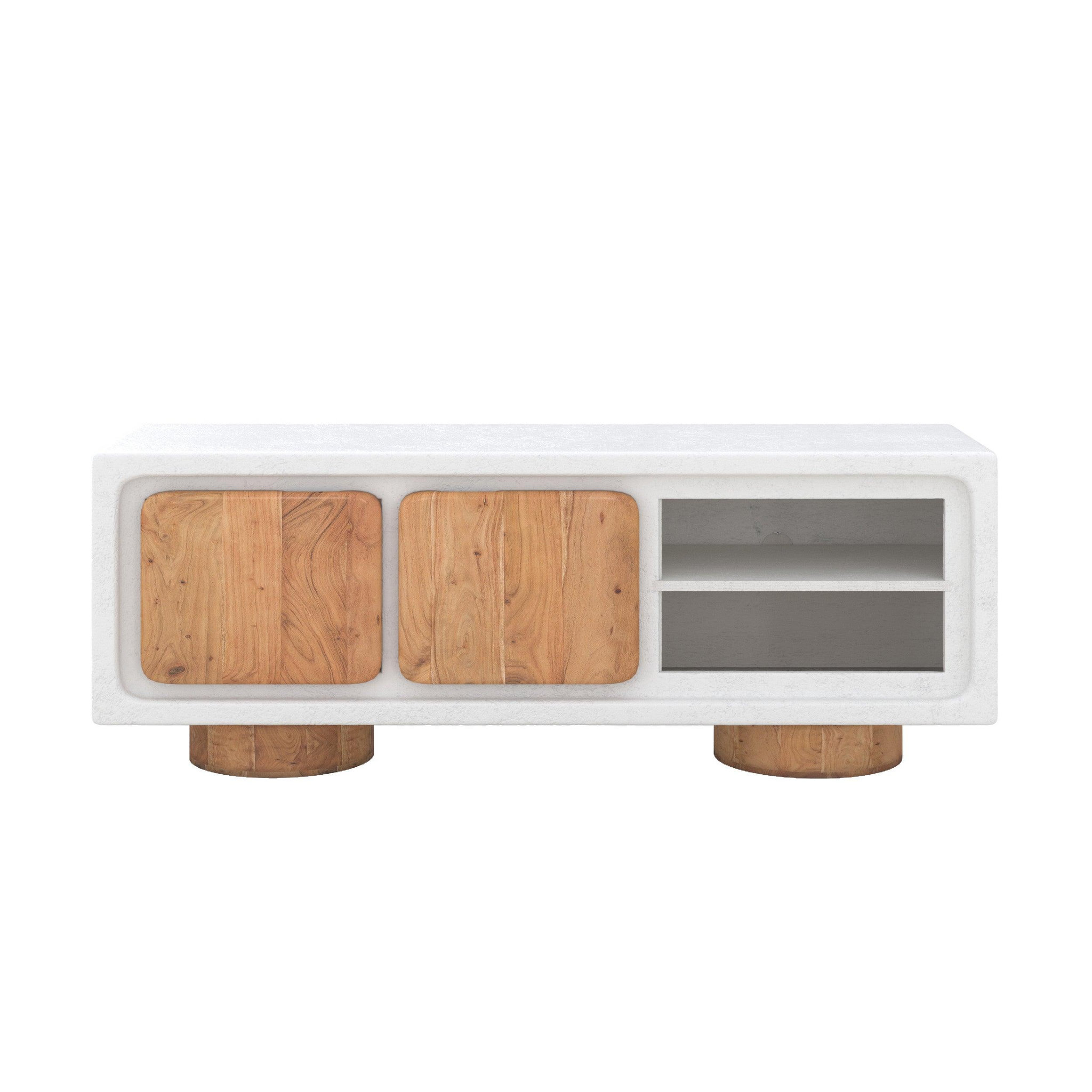 MAISON PAVANE Meuble tv en béton blanc cassé et bois d'acacia 150 cm-eden