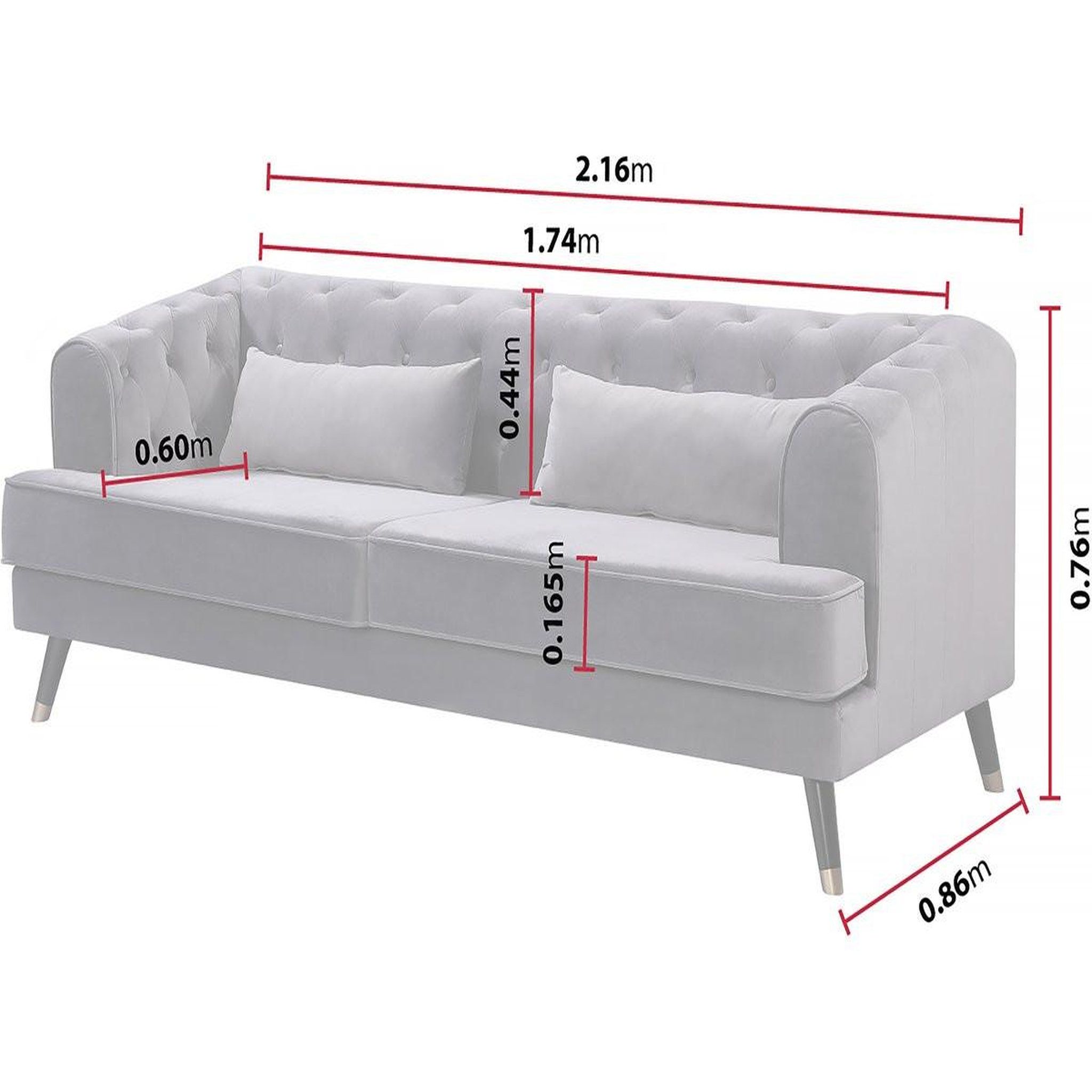 Voir la diapositive 4 : Habitat et Jardin Canapé fixe en velours  gloria  - 216 x 86 x 76 cm - 3 places - gris