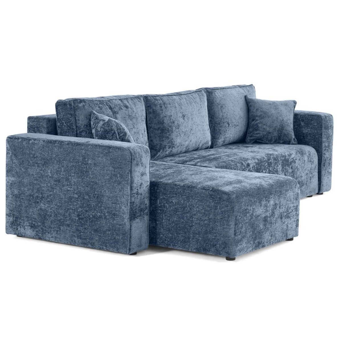 BEST MOBILIER Topaze - canapé d'angle réversible 4 places convertible avec coffre en velours à relief texturé