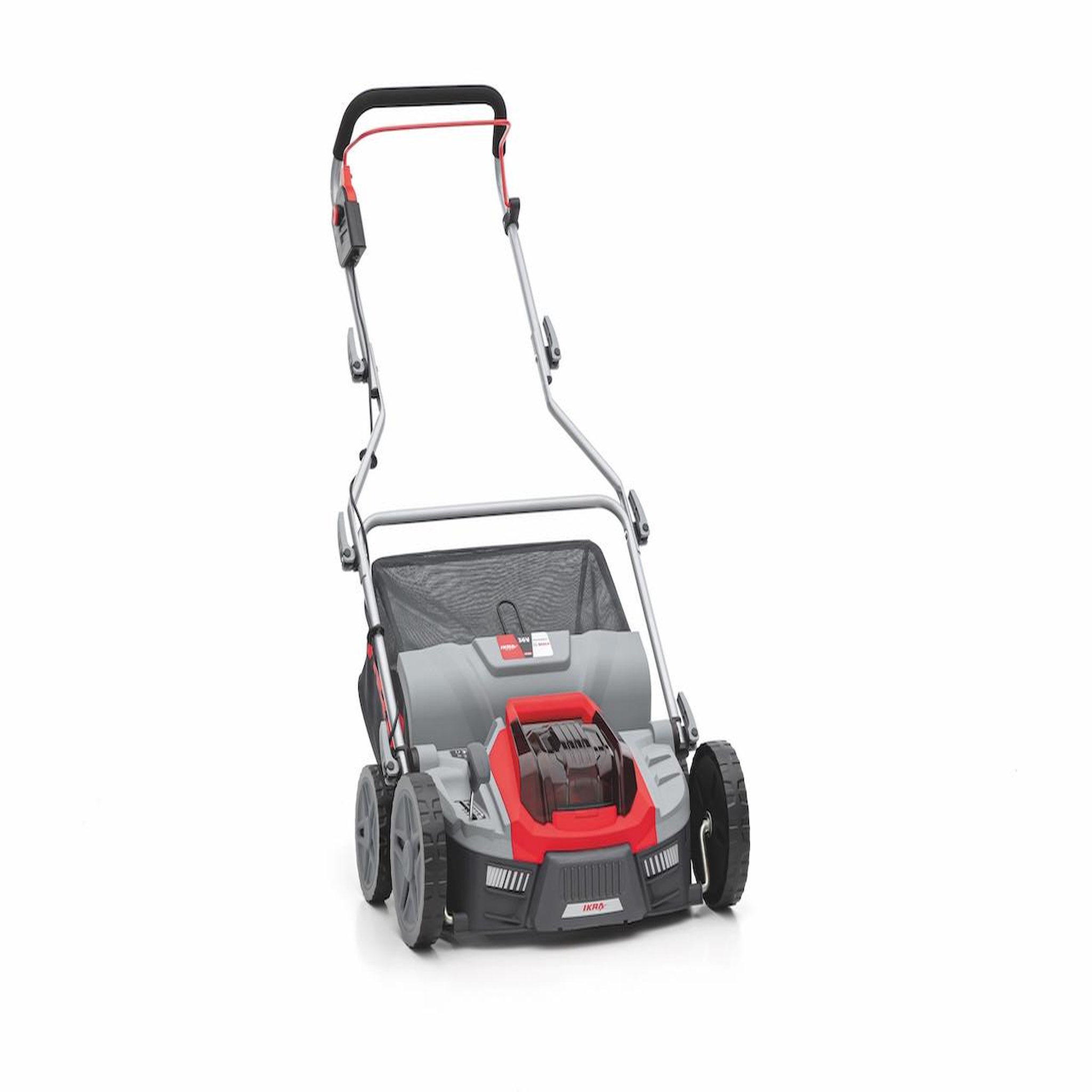 Ikra Scarificateur-aérateur sans fil 3en1 - 36V - acier inoxydable - bac 45L - largeur de coupe 36cm - compatible batteries Bosch