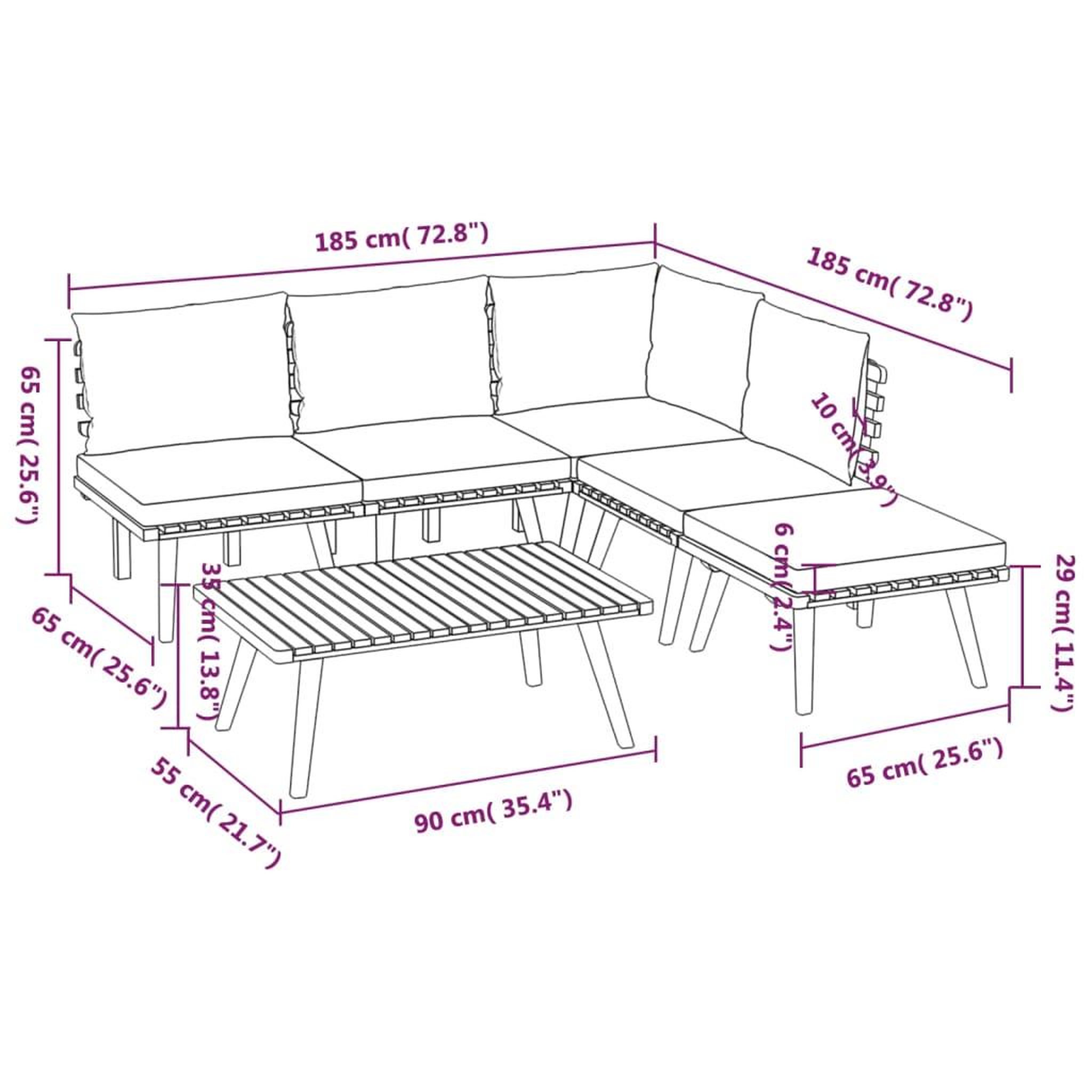 Voir la diapositive 6 : VIDAXL Salon de jardin 6 pcs avec coussins Bois d'acacia solide