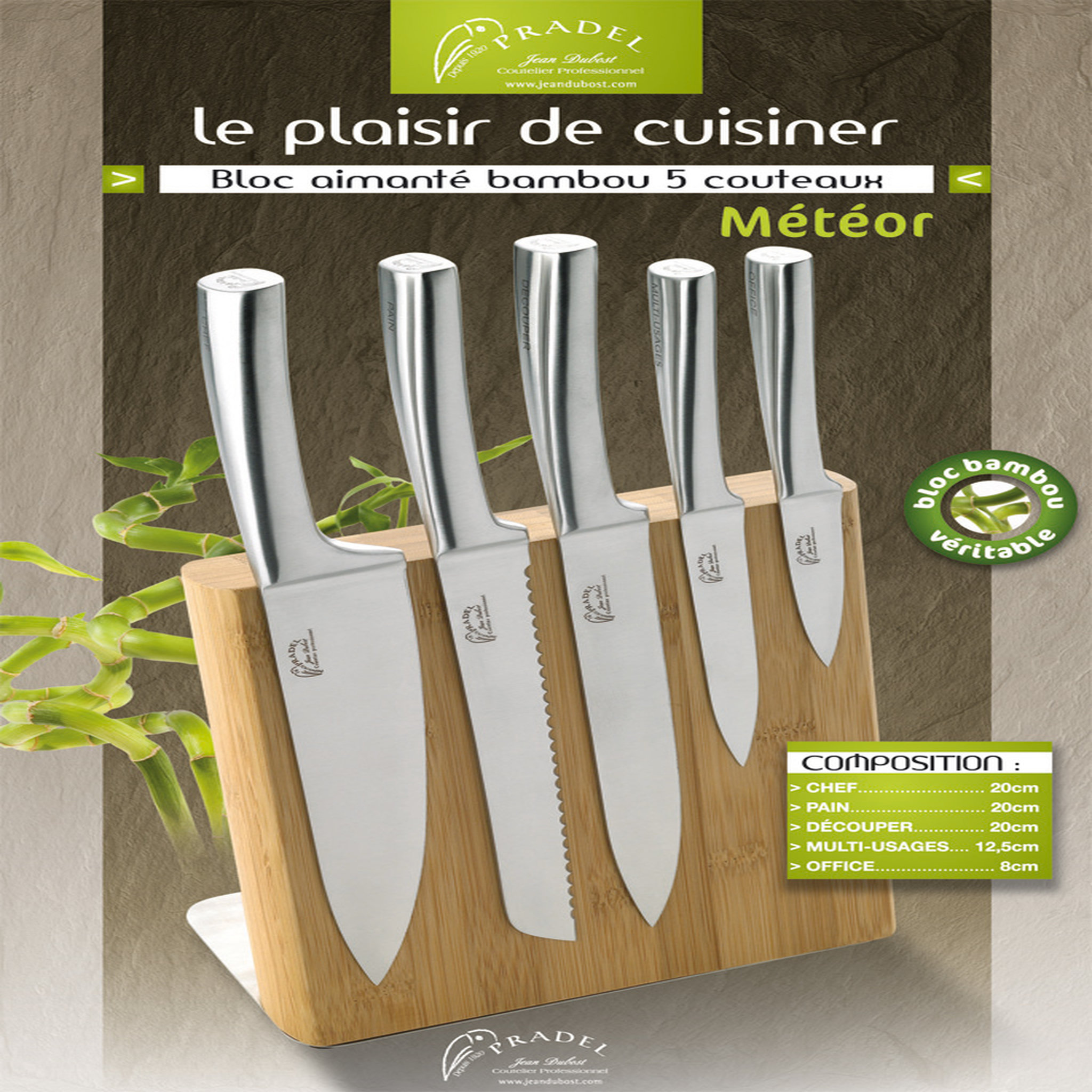 Voir la diapositive 2 : PRADEL Bloc aimanté 5 couteaux avec support METEOR