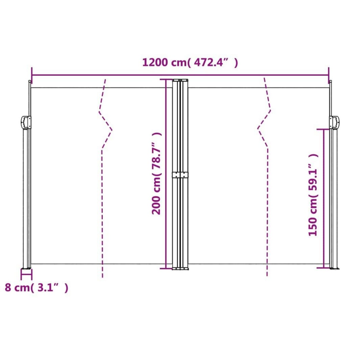 VIDAXL Auvent lateral retractable blanc 200x1200 cm