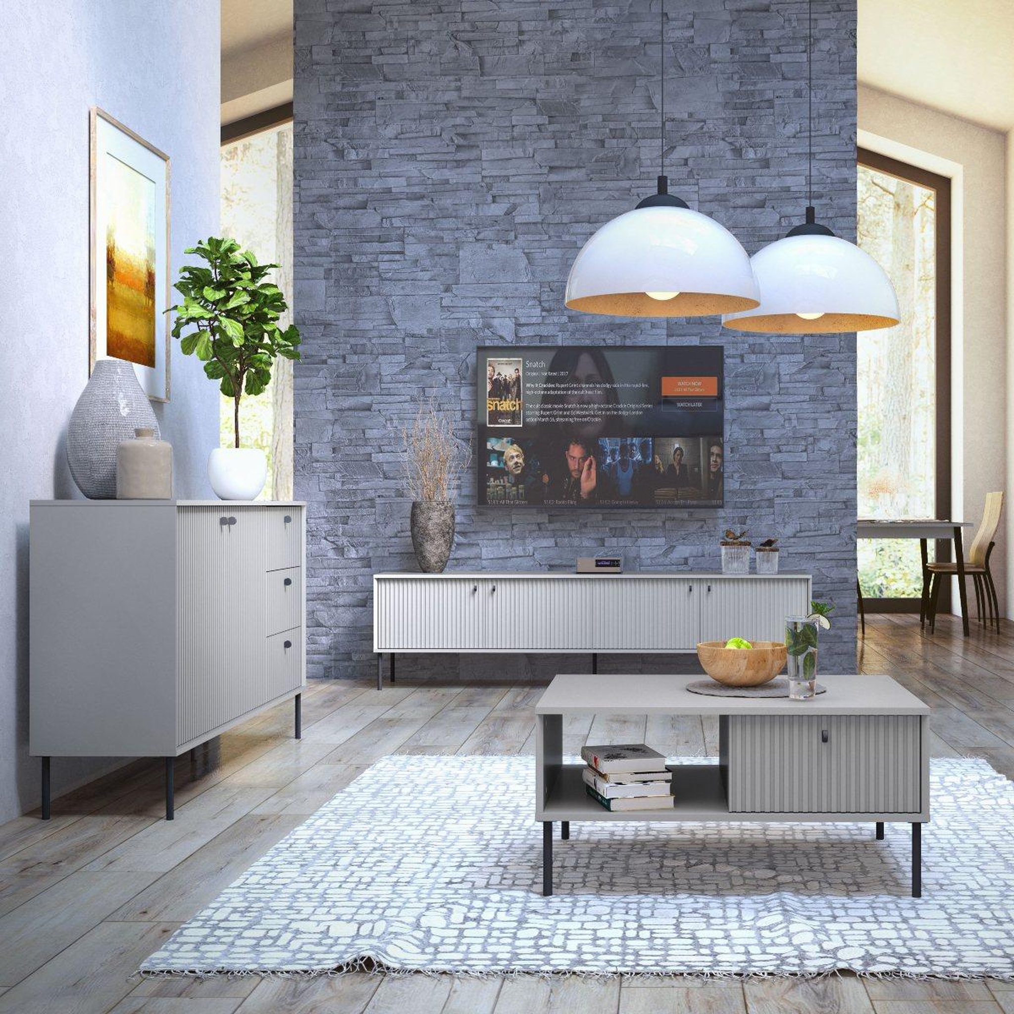 Voir la diapositive 3 : JLC KREATION Meuble tv moderne gris 160cm simy