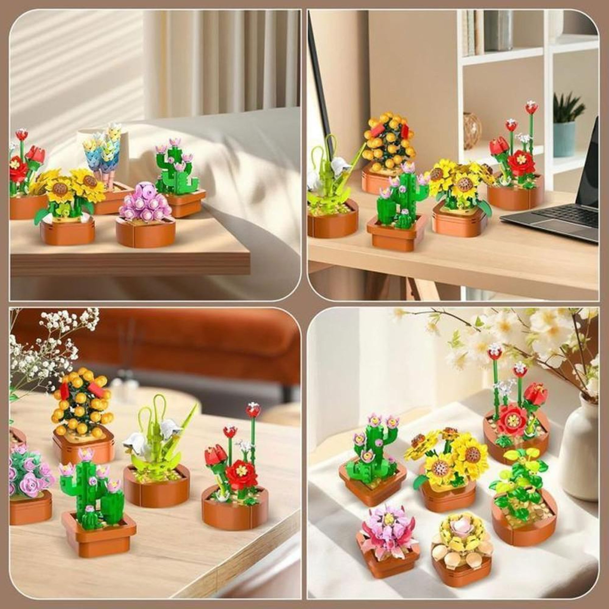 Voir la diapositive 4 : Ensemble construction miniature botanique, 12 plantes succulentes, 1403 mini briques emboîtables 3,6 mm